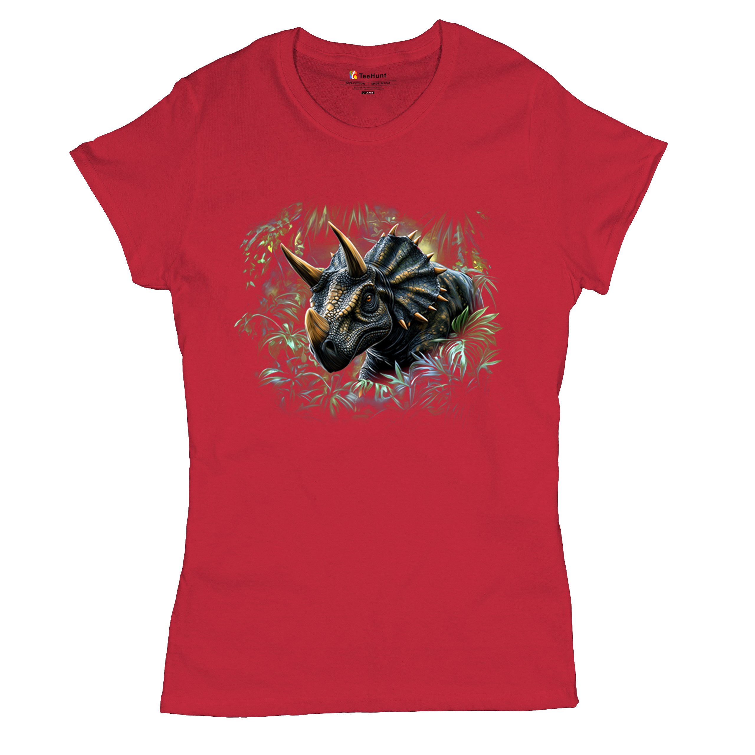 Triceratops Jungle T-Shirt Dinosaur Dino Jurassic Era Prehistoric Women's Tee - Picture 20 of 50