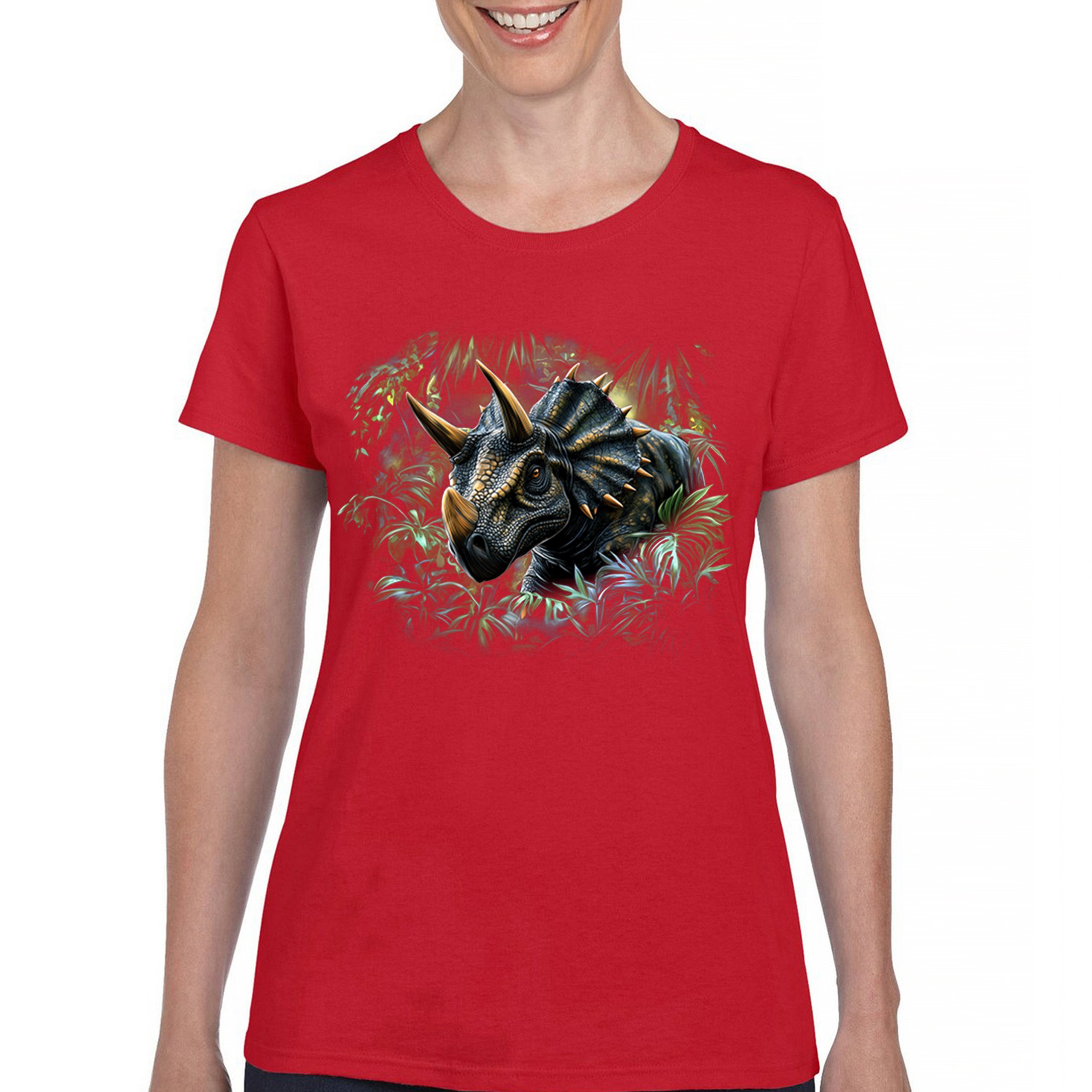 Triceratops Jungle T-Shirt Dinosaur Dino Jurassic Era Prehistoric Women's Tee - Picture 16 of 50