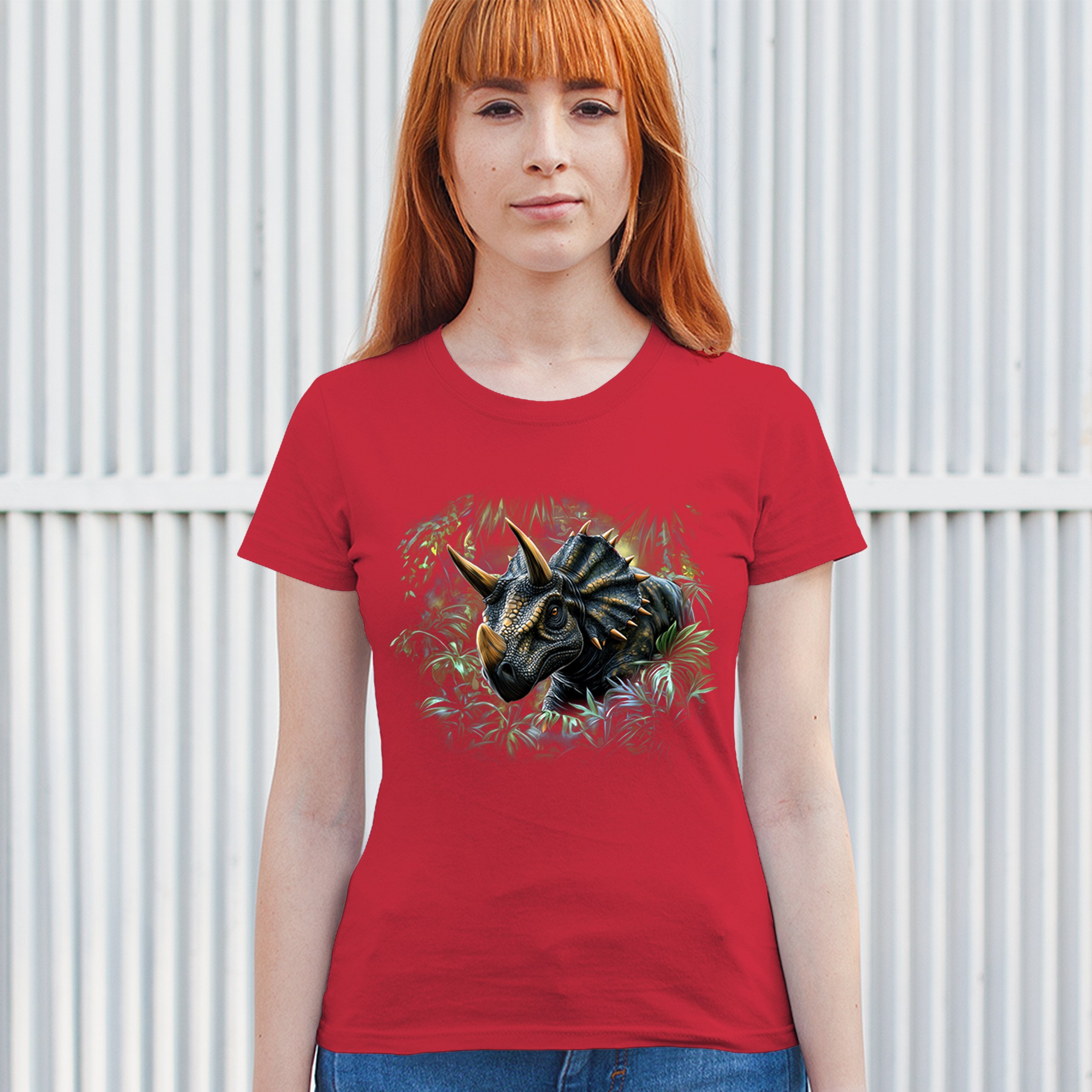Triceratops Jungle T-Shirt Dinosaur Dino Jurassic Era Prehistoric Women's Tee - Picture 19 of 50