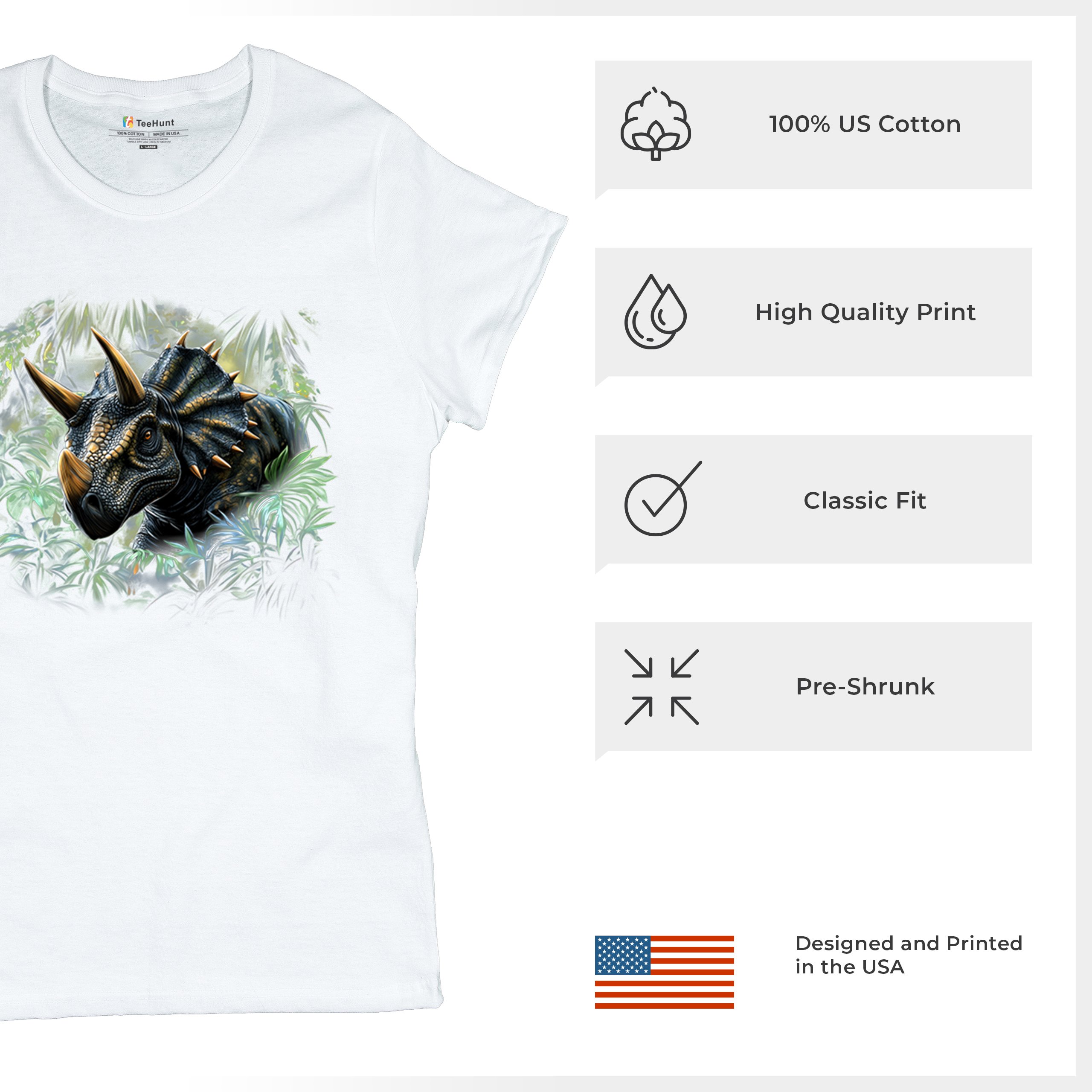 Triceratops Jungle T-Shirt Dinosaur Dino Jurassic Era Prehistoric Women's Tee - Picture 28 of 50