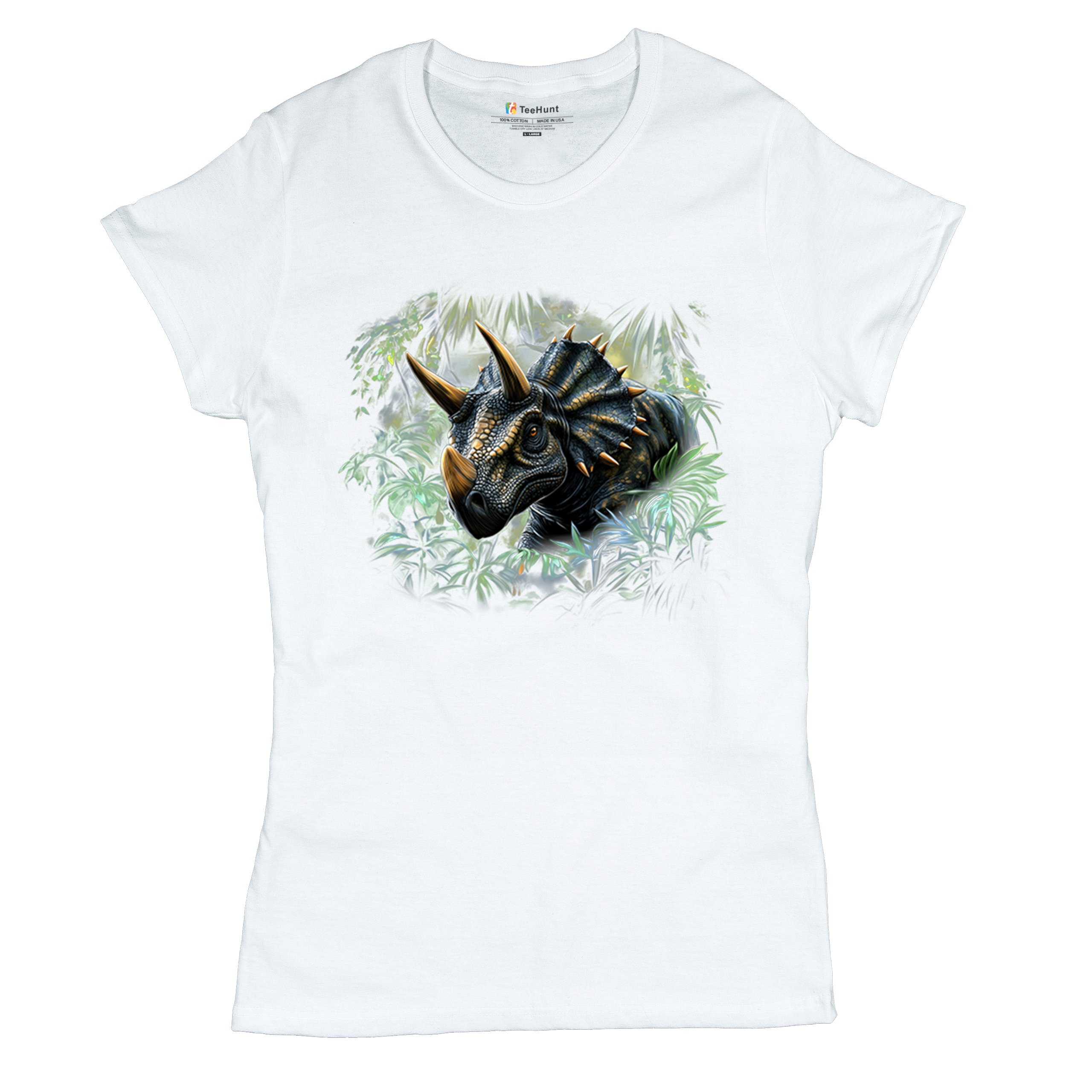 Triceratops Jungle T-Shirt Dinosaur Dino Jurassic Era Prehistoric Women's Tee - Picture 27 of 50