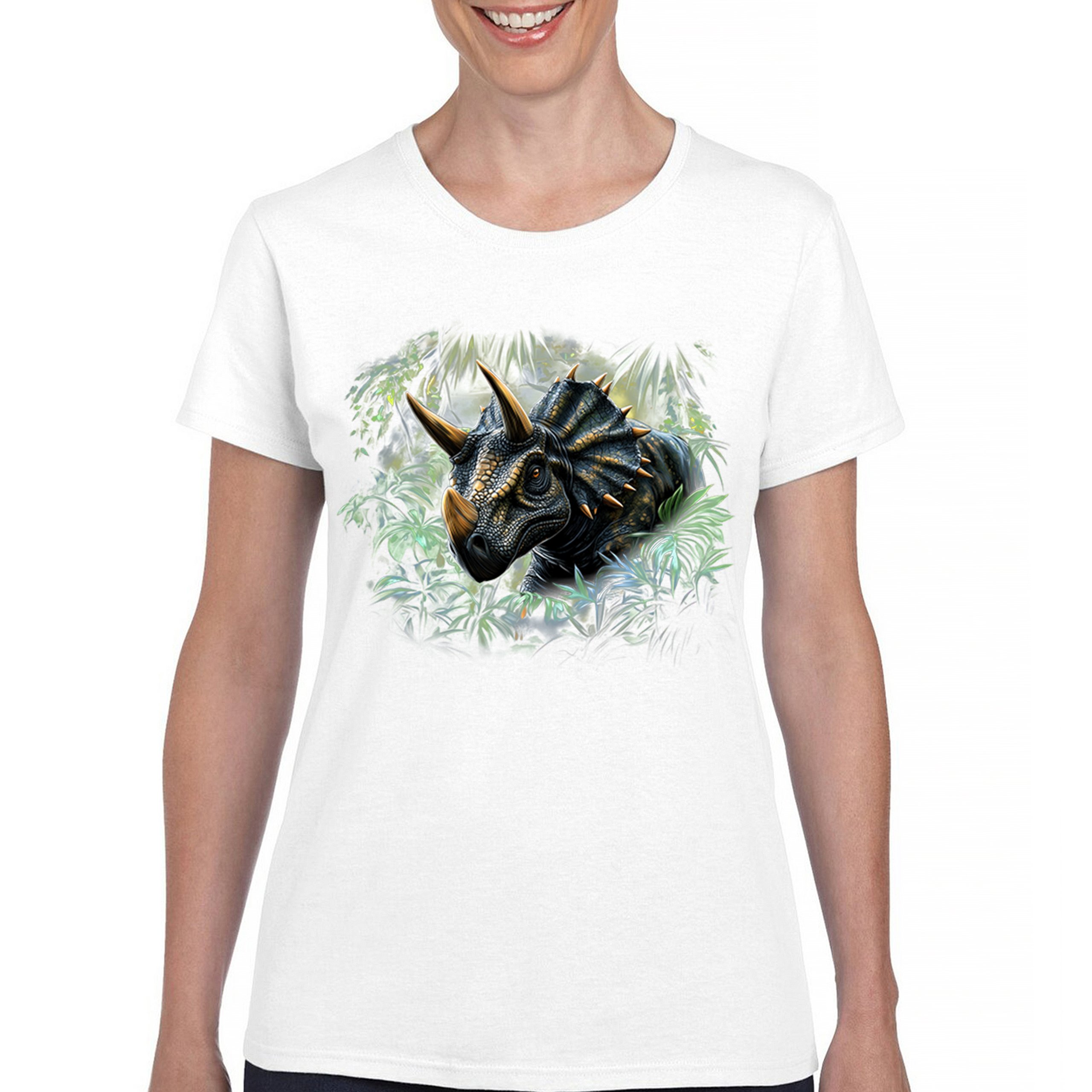 Triceratops Jungle T-Shirt Dinosaur Dino Jurassic Era Prehistoric Women's Tee - Picture 23 of 50