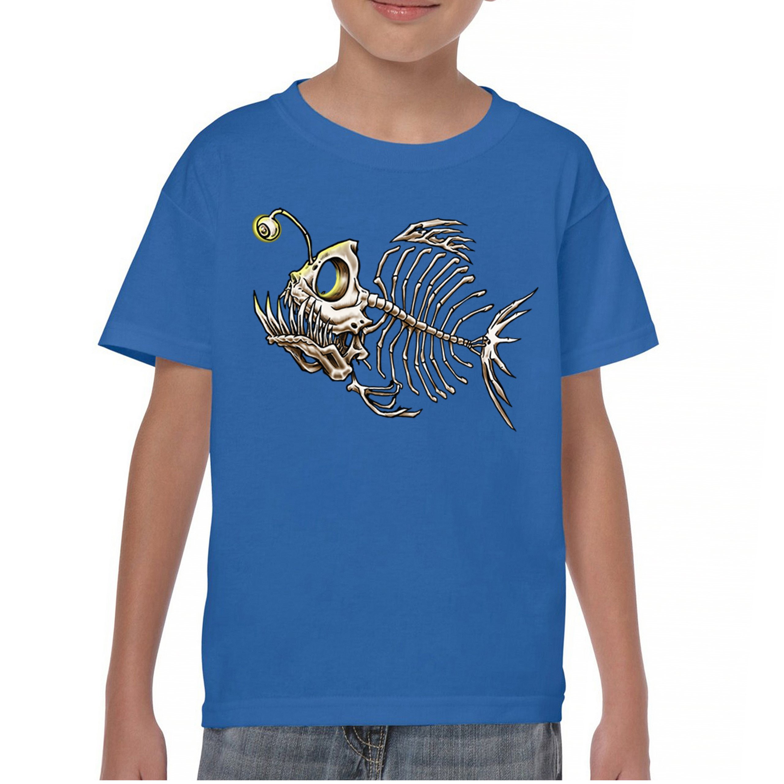 Deep Sea Angler Fish Skeleton Youth T-shirt Fishermen Fishing Lover Gift Kids - Picture 37 of 50