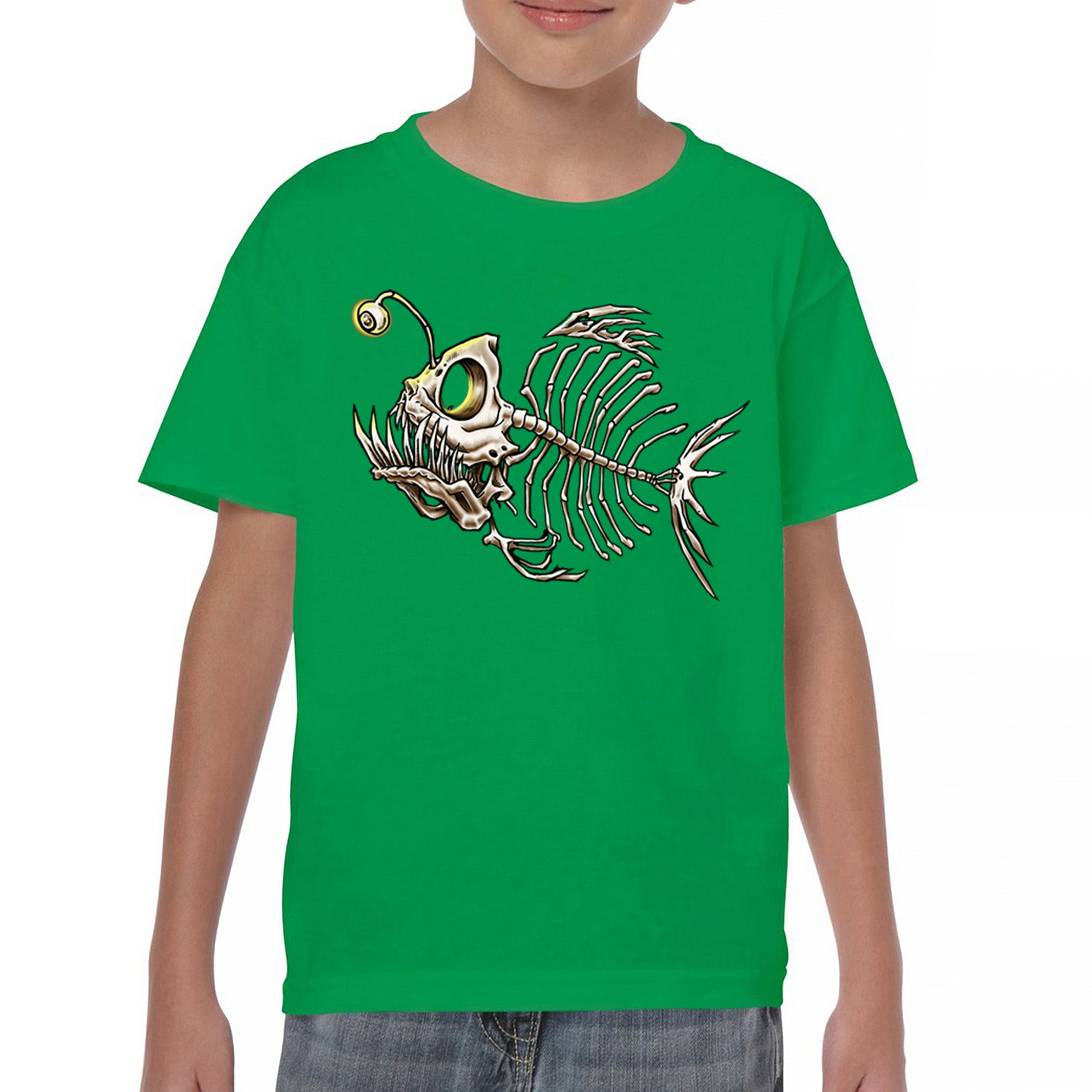 Deep Sea Angler Fish Skeleton Youth T-shirt Fishermen Fishing Lover Gift Kids - Picture 30 of 50