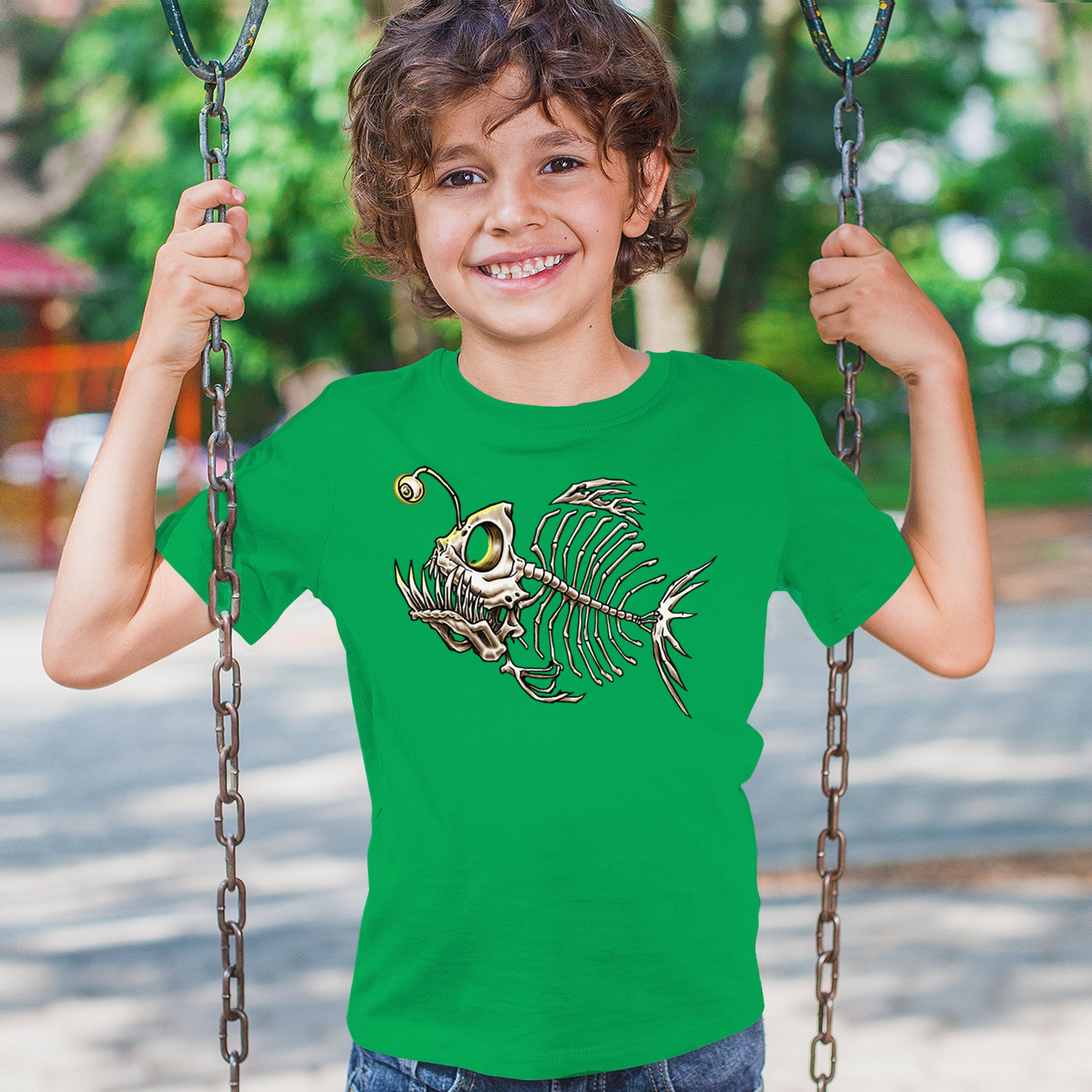 Deep Sea Angler Fish Skeleton Youth T-shirt Fishermen Fishing Lover Gift Kids - Picture 33 of 50