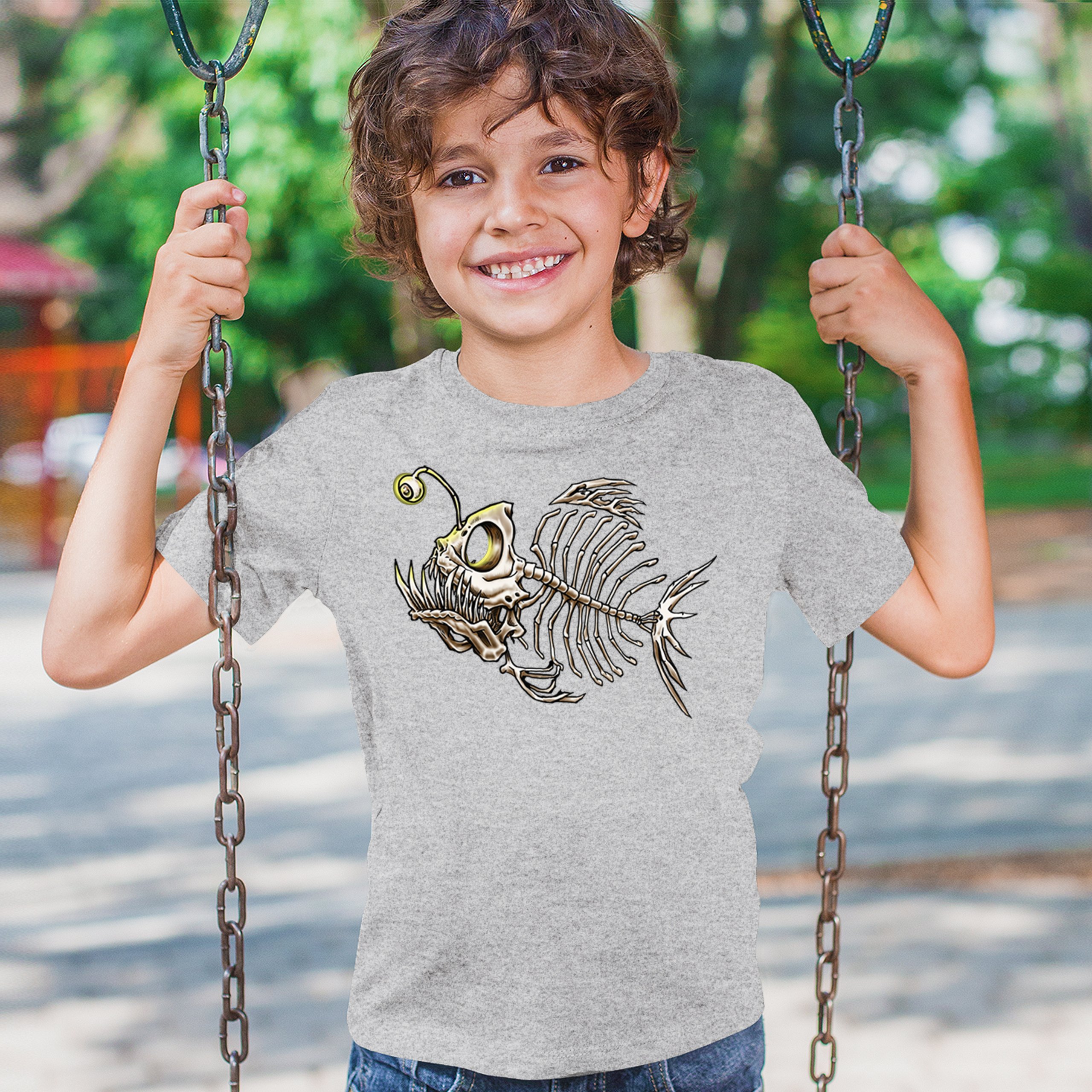 Deep Sea Angler Fish Skeleton Youth T-shirt Fishermen Fishing Lover Gift Kids - Picture 12 of 50