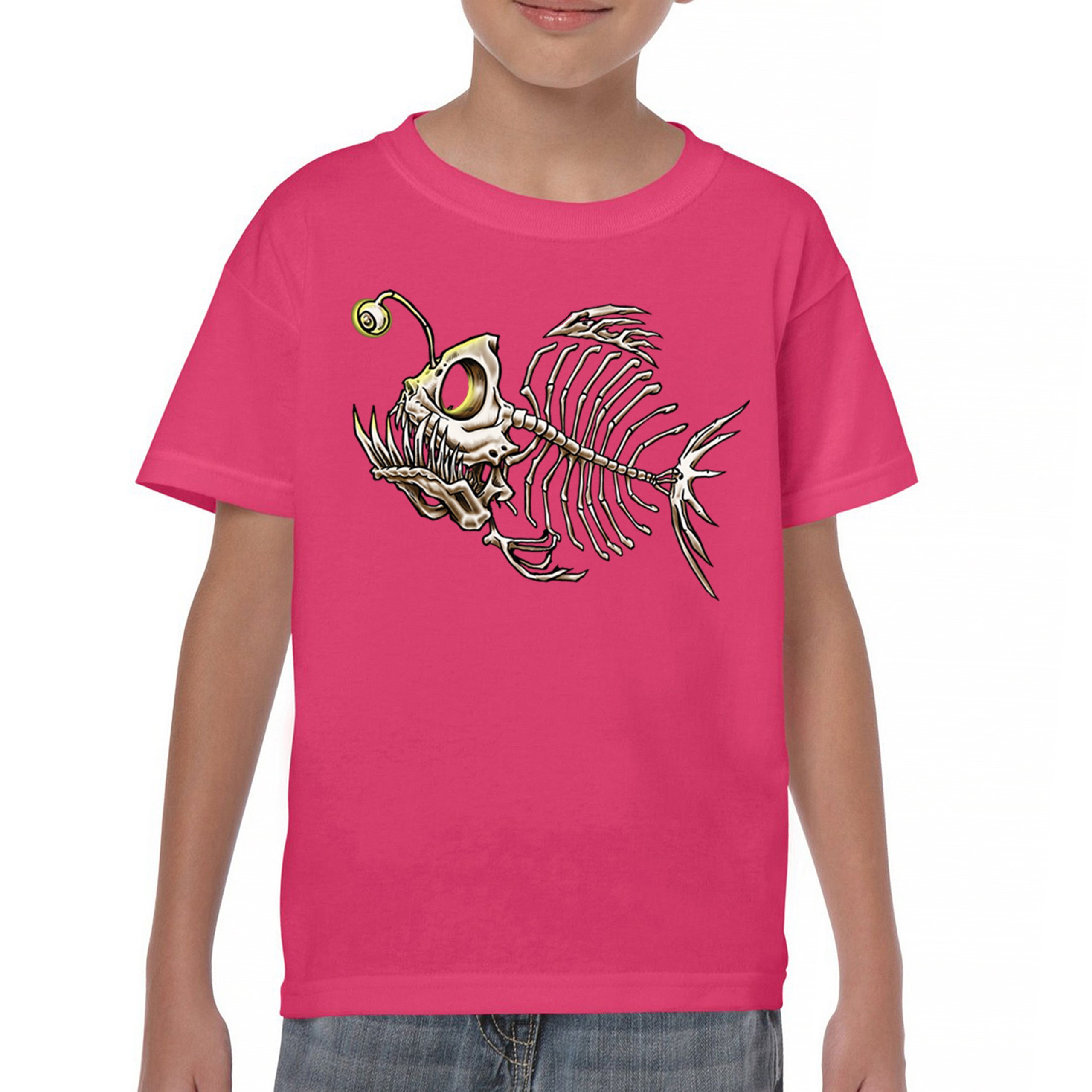 Deep Sea Angler Fish Skeleton Youth T-shirt Fishermen Fishing Lover Gift Kids - Picture 44 of 50