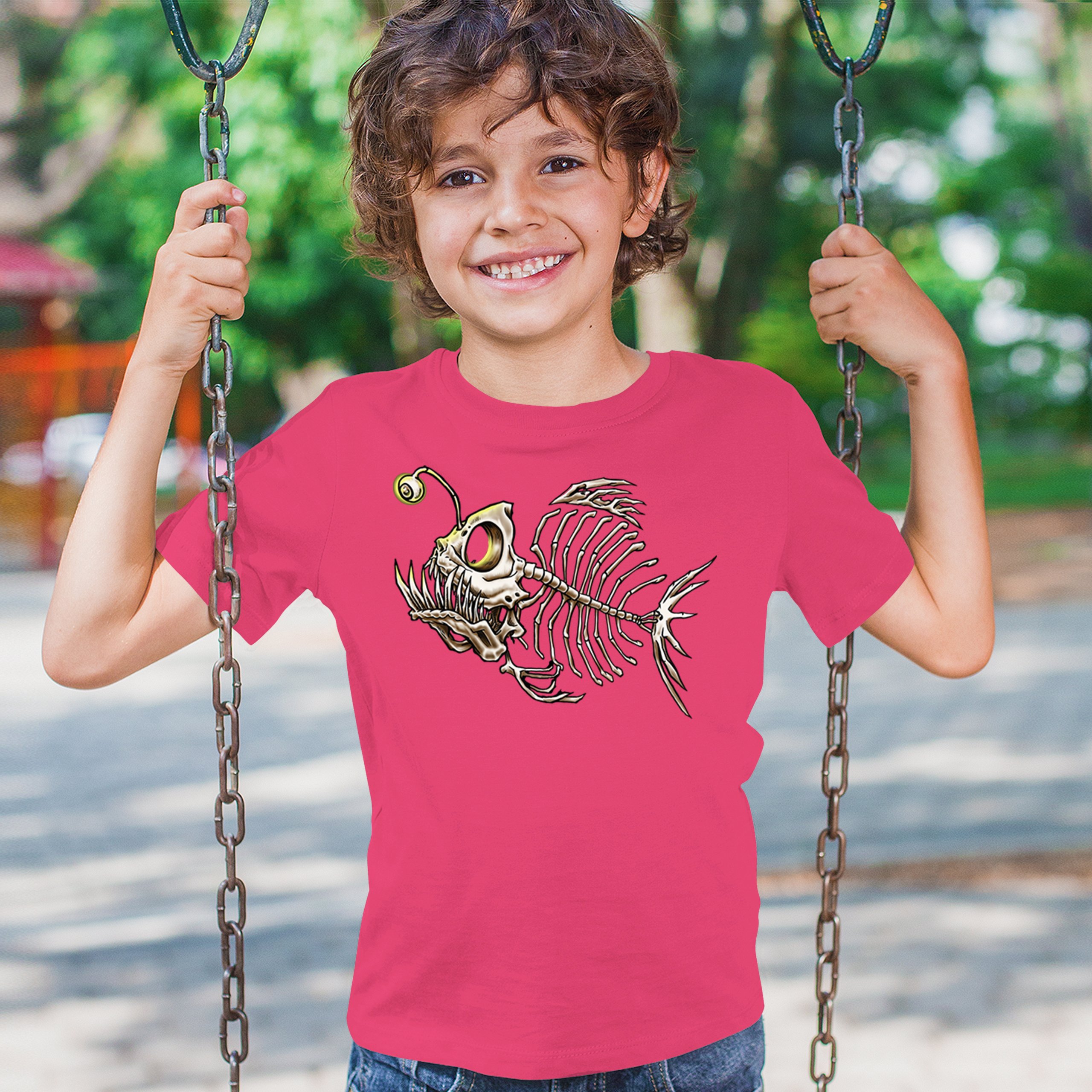 Deep Sea Angler Fish Skeleton Youth T-shirt Fishermen Fishing Lover Gift Kids - Picture 47 of 50