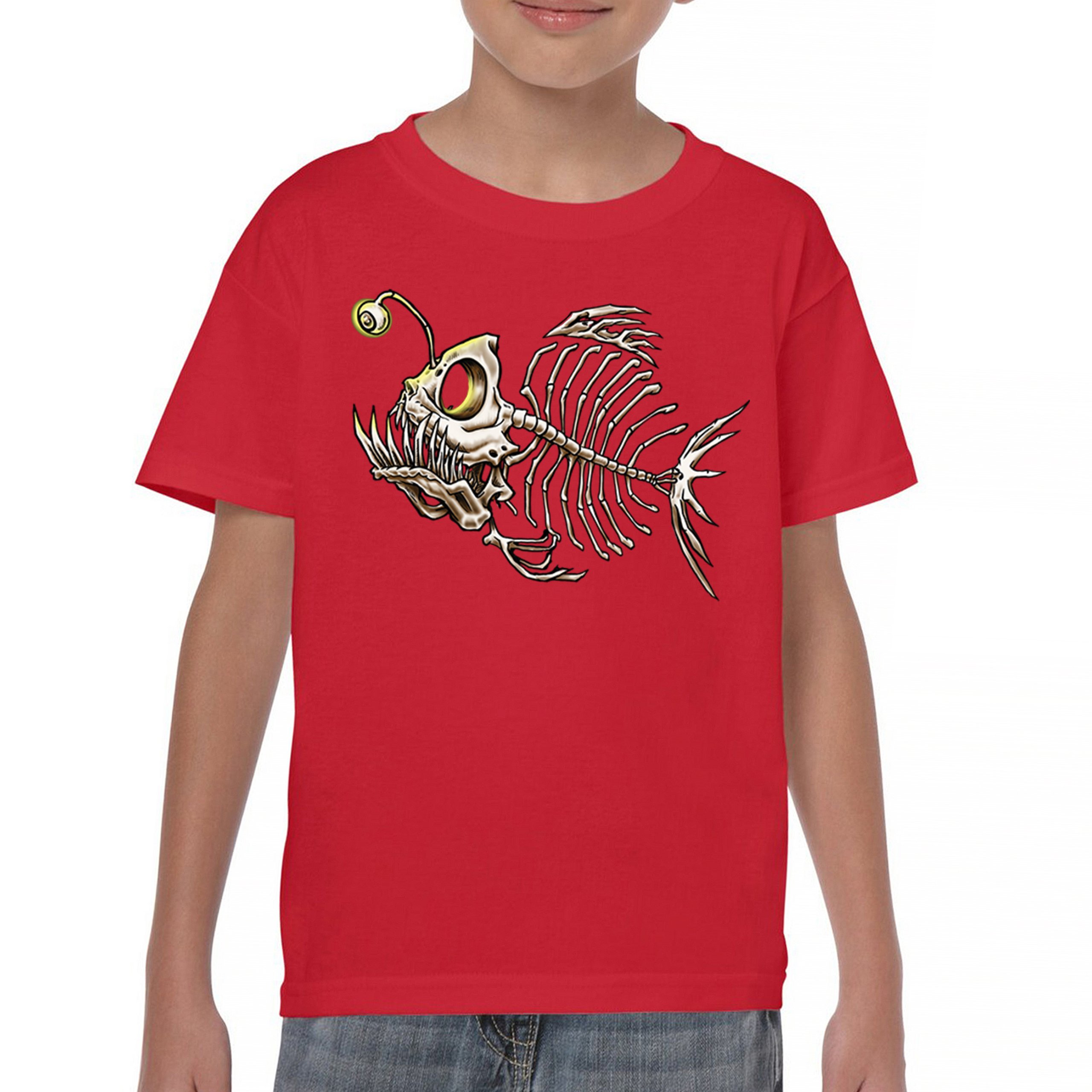 Deep Sea Angler Fish Skeleton Youth T-shirt Fishermen Fishing Lover Gift Kids - Picture 16 of 50