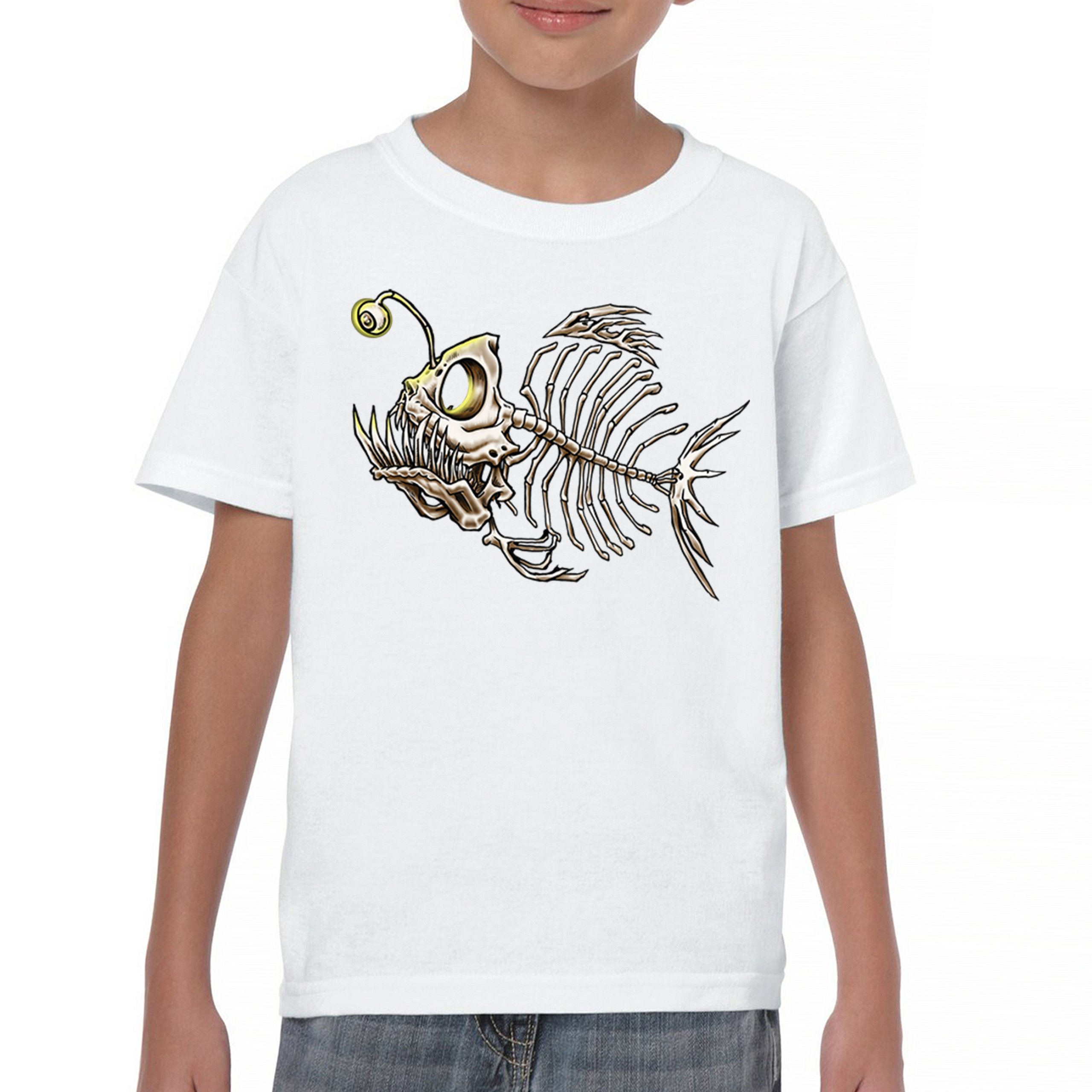 Deep Sea Angler Fish Skeleton Youth T-shirt Fishermen Fishing Lover Gift Kids - Picture 23 of 50