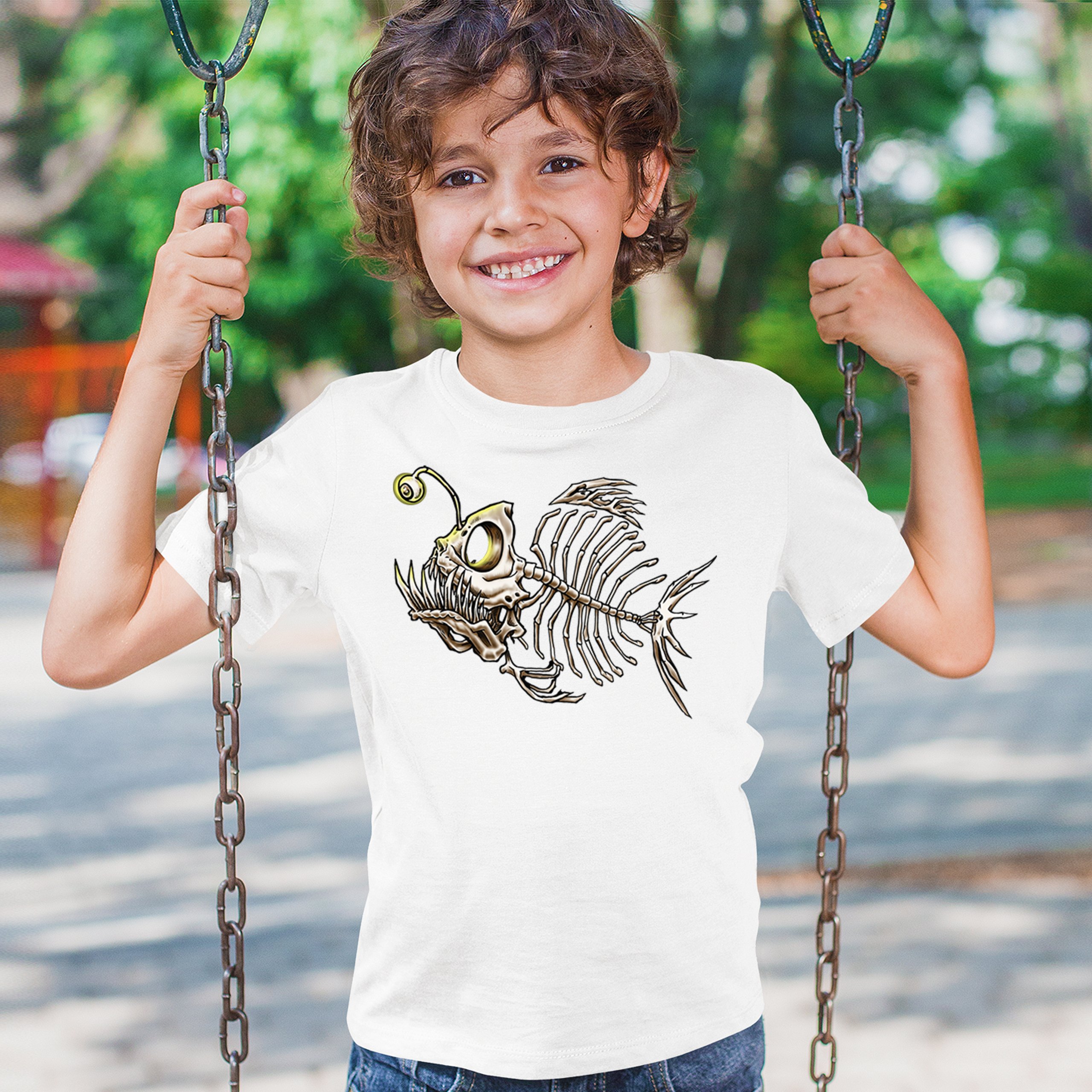 Deep Sea Angler Fish Skeleton Youth T-shirt Fishermen Fishing Lover Gift Kids - Picture 26 of 50