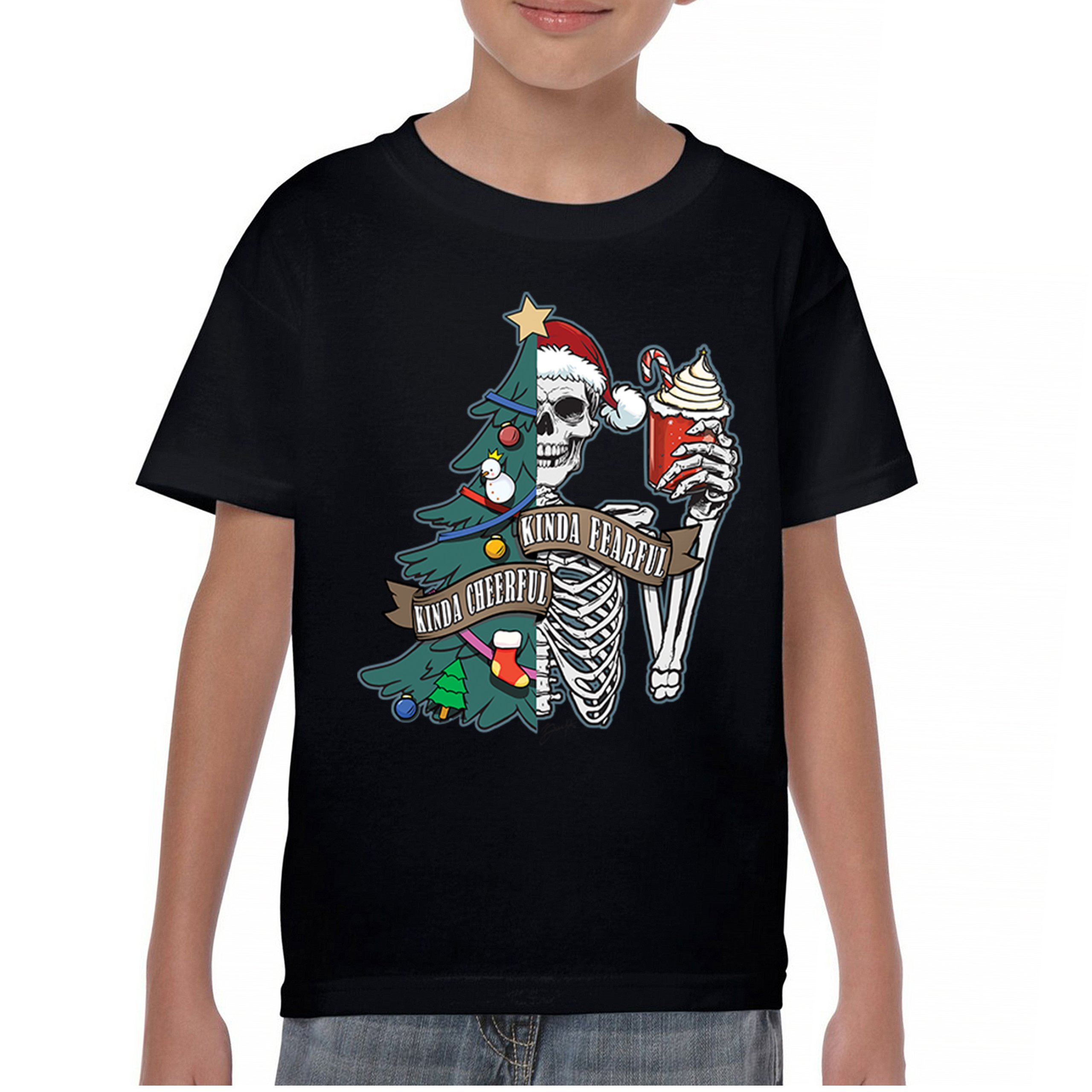 Kinda Cheerful Kind of Fearful Youth T-shirt Christmas Santa Dead Inside Kids - Picture 2 of 50