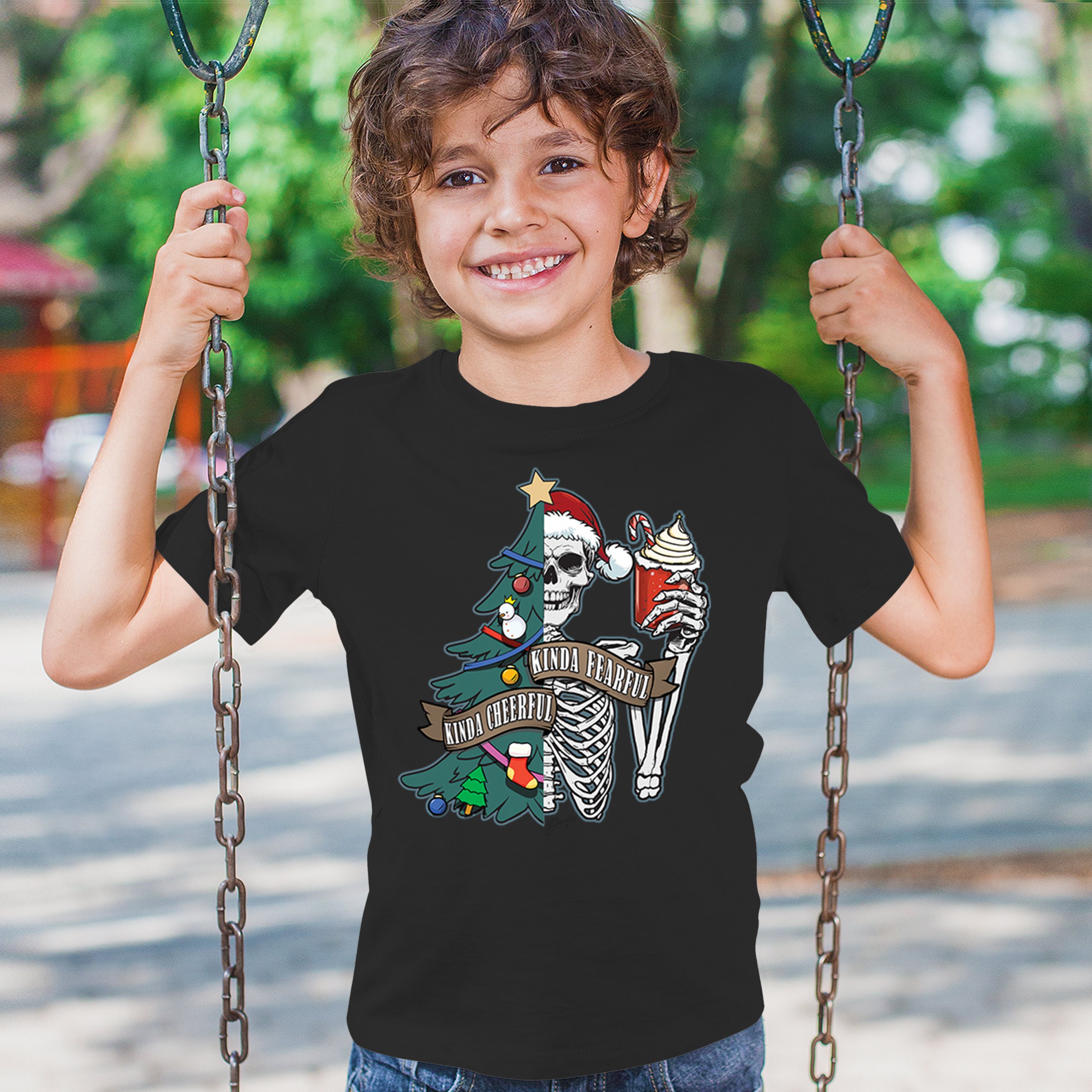 Kinda Cheerful Kind of Fearful Youth T-shirt Christmas Santa Dead Inside Kids - Picture 5 of 50