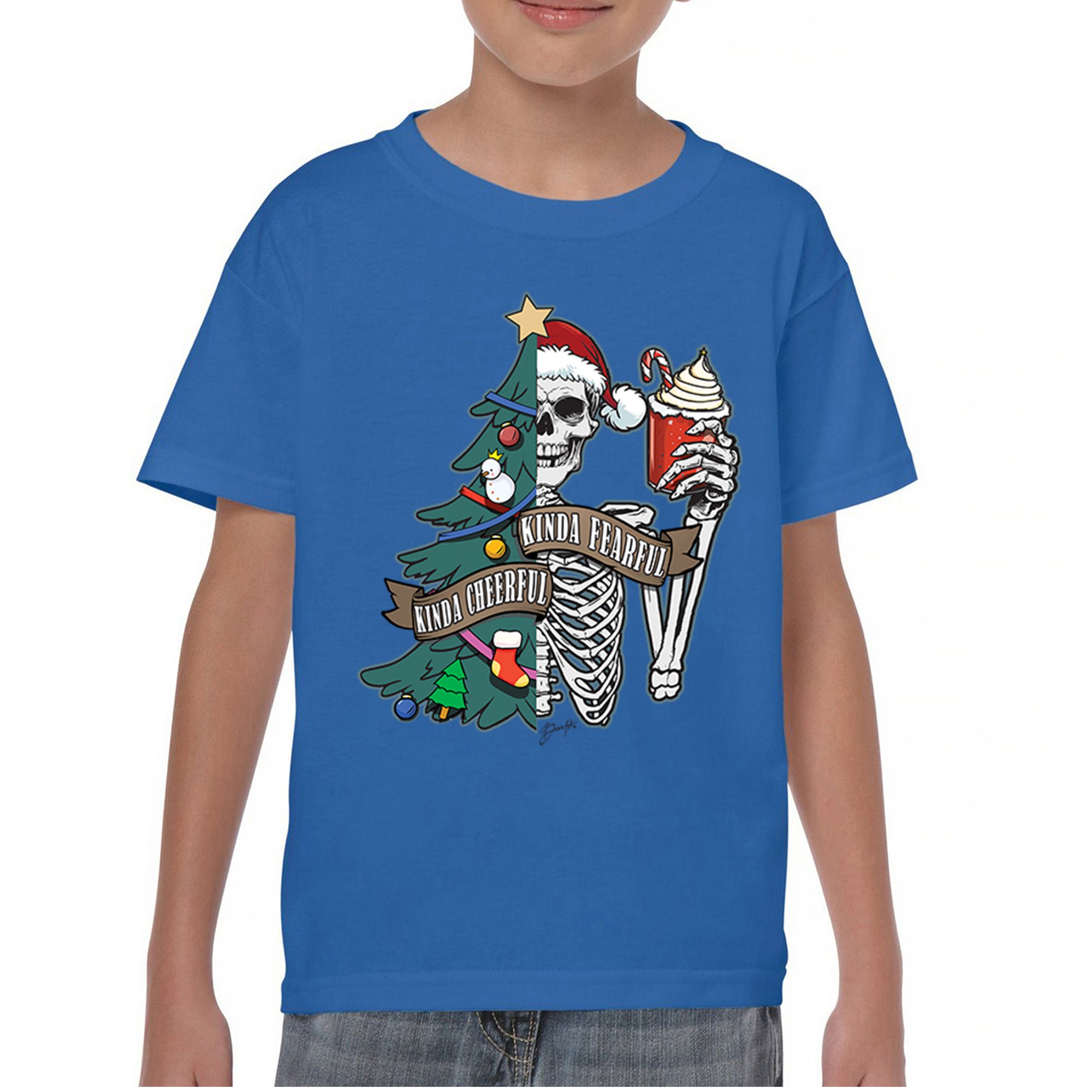 Kinda Cheerful Kind of Fearful Youth T-shirt Christmas Santa Dead Inside Kids - Picture 37 of 50