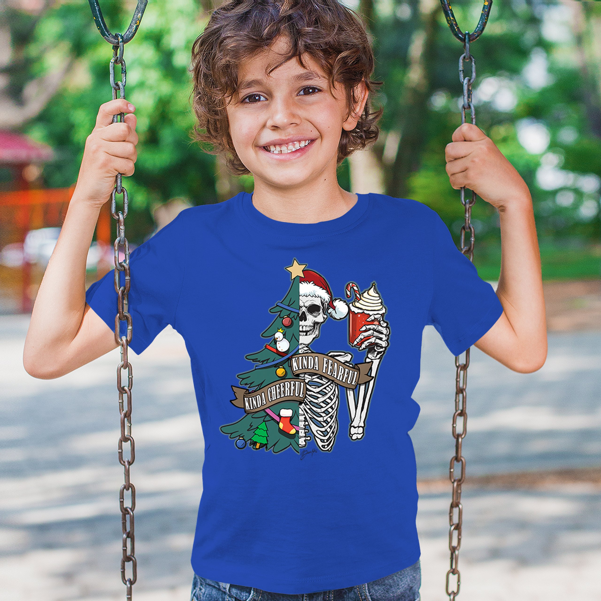Kinda Cheerful Kind of Fearful Youth T-shirt Christmas Santa Dead Inside Kids - Picture 40 of 50