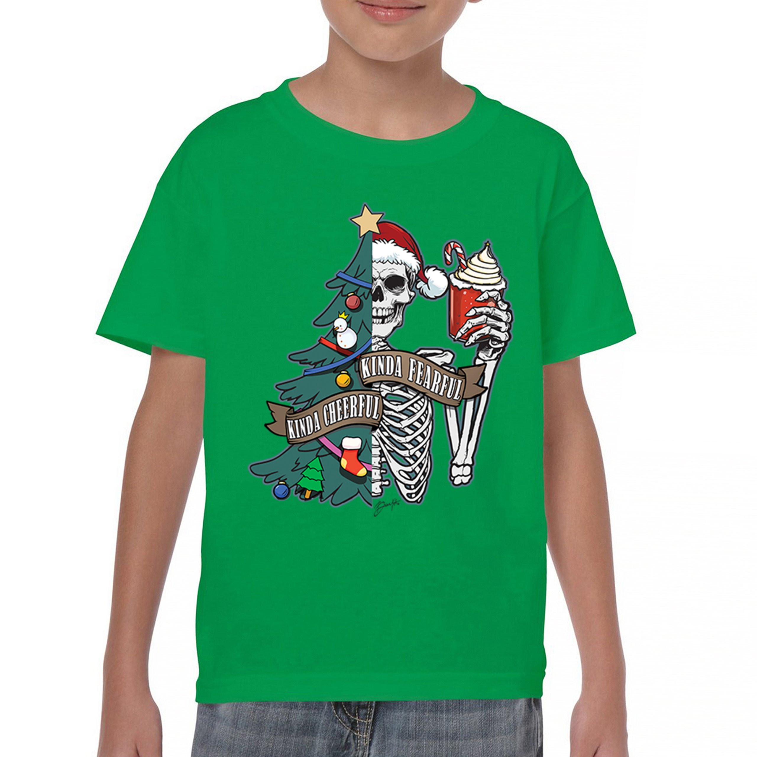 Kinda Cheerful Kind of Fearful Youth T-shirt Christmas Santa Dead Inside Kids - Picture 30 of 50