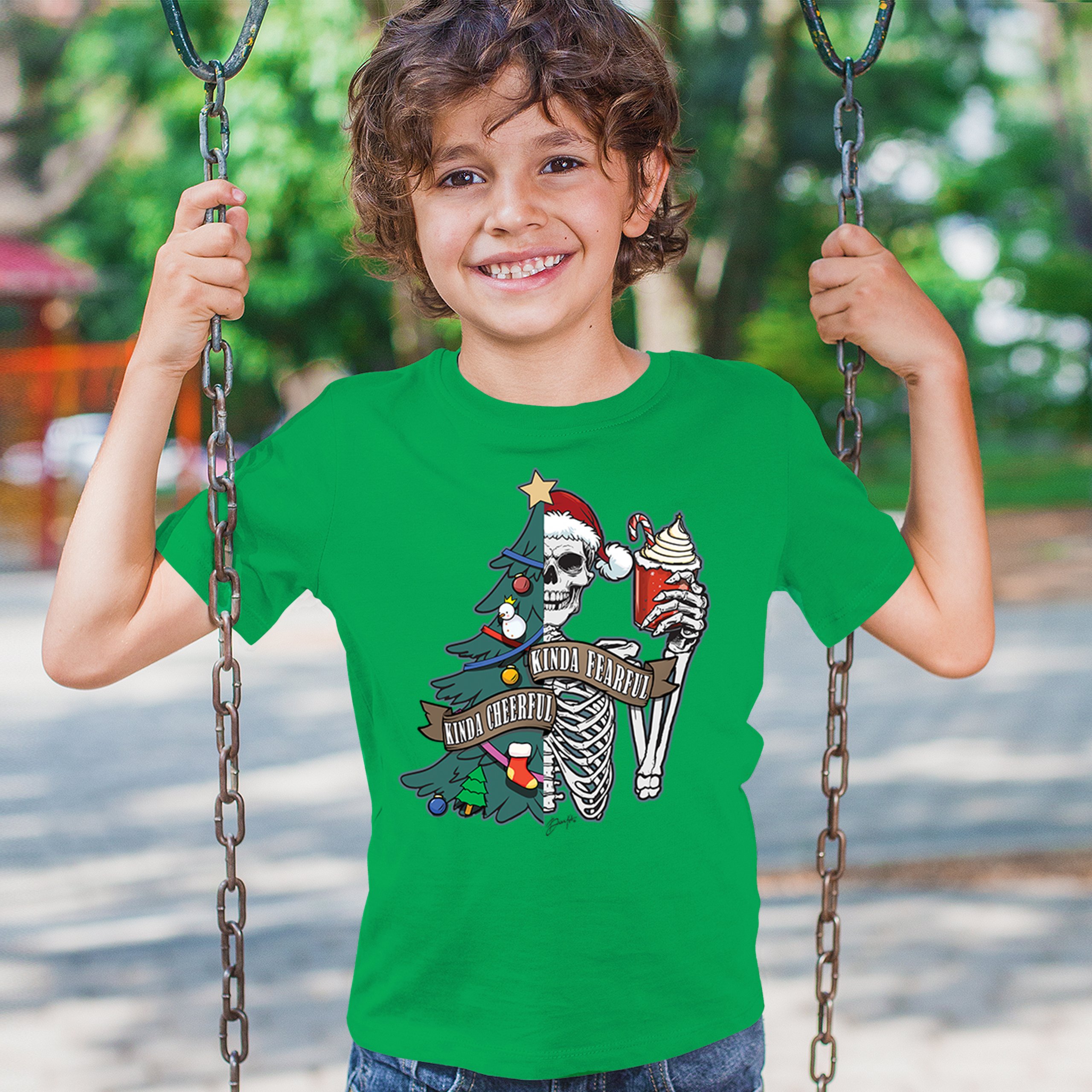 Kinda Cheerful Kind of Fearful Youth T-shirt Christmas Santa Dead Inside Kids - Picture 33 of 50