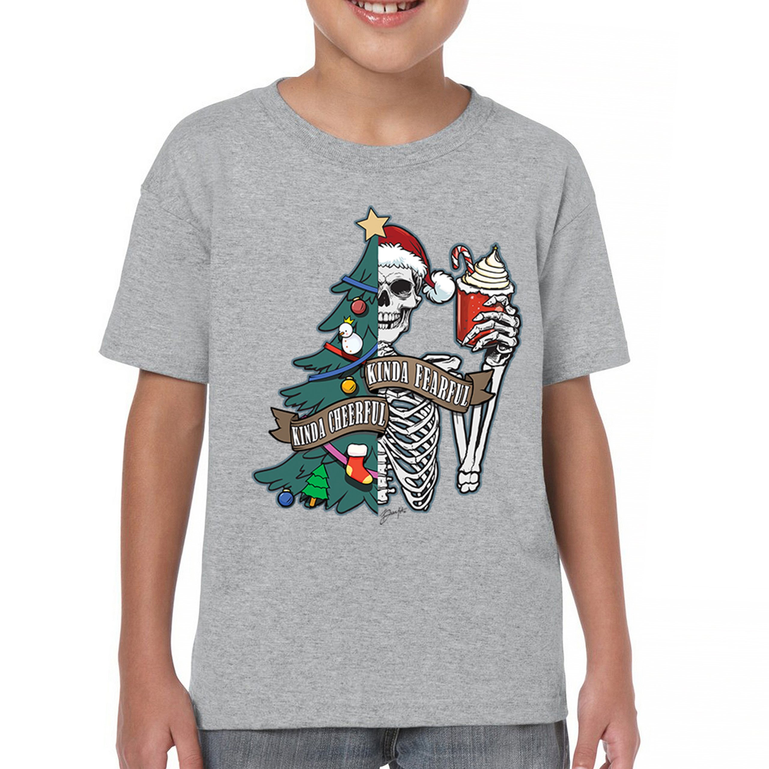 Kinda Cheerful Kind of Fearful Youth T-shirt Christmas Santa Dead Inside Kids - Picture 9 of 50