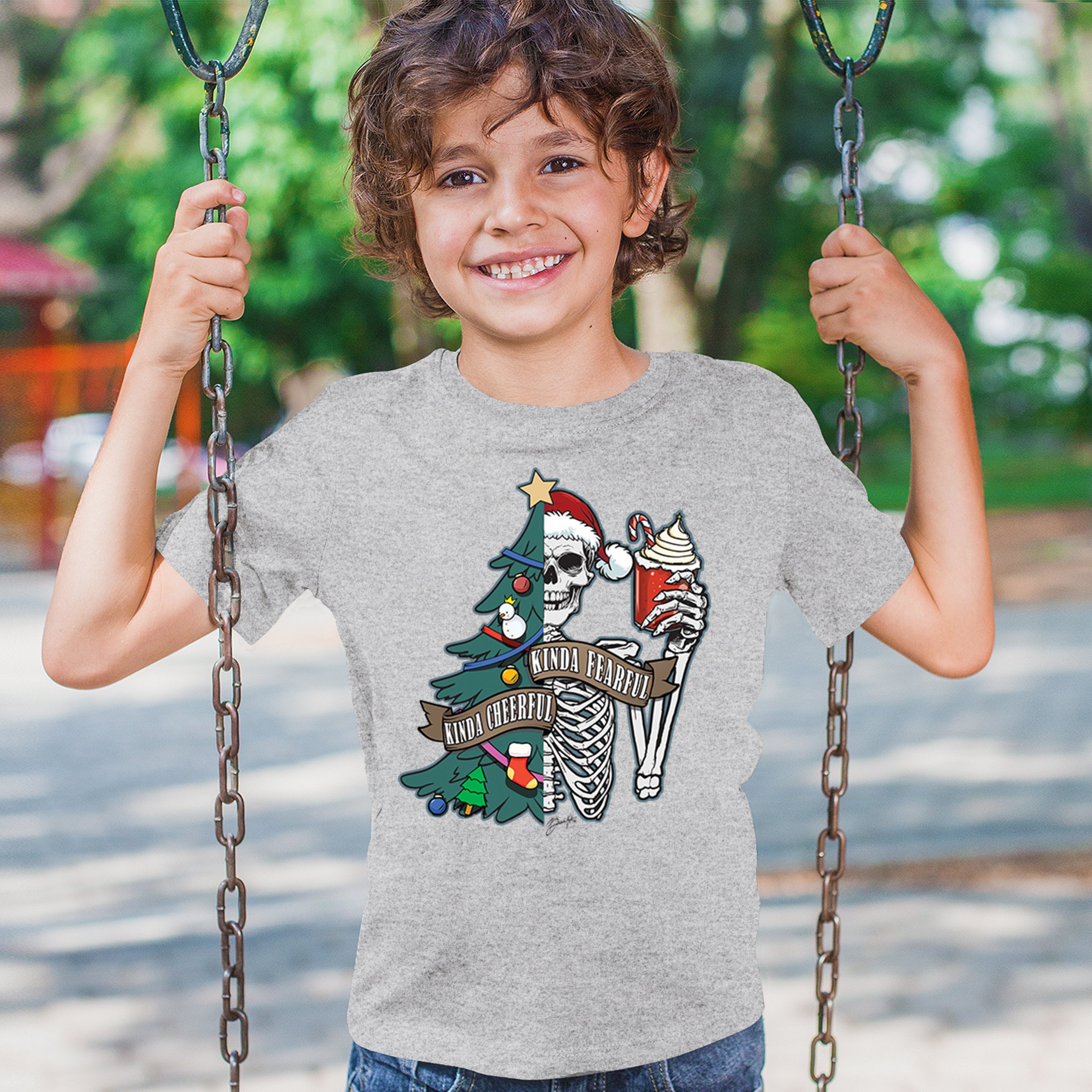 Kinda Cheerful Kind of Fearful Youth T-shirt Christmas Santa Dead Inside Kids - Picture 12 of 50