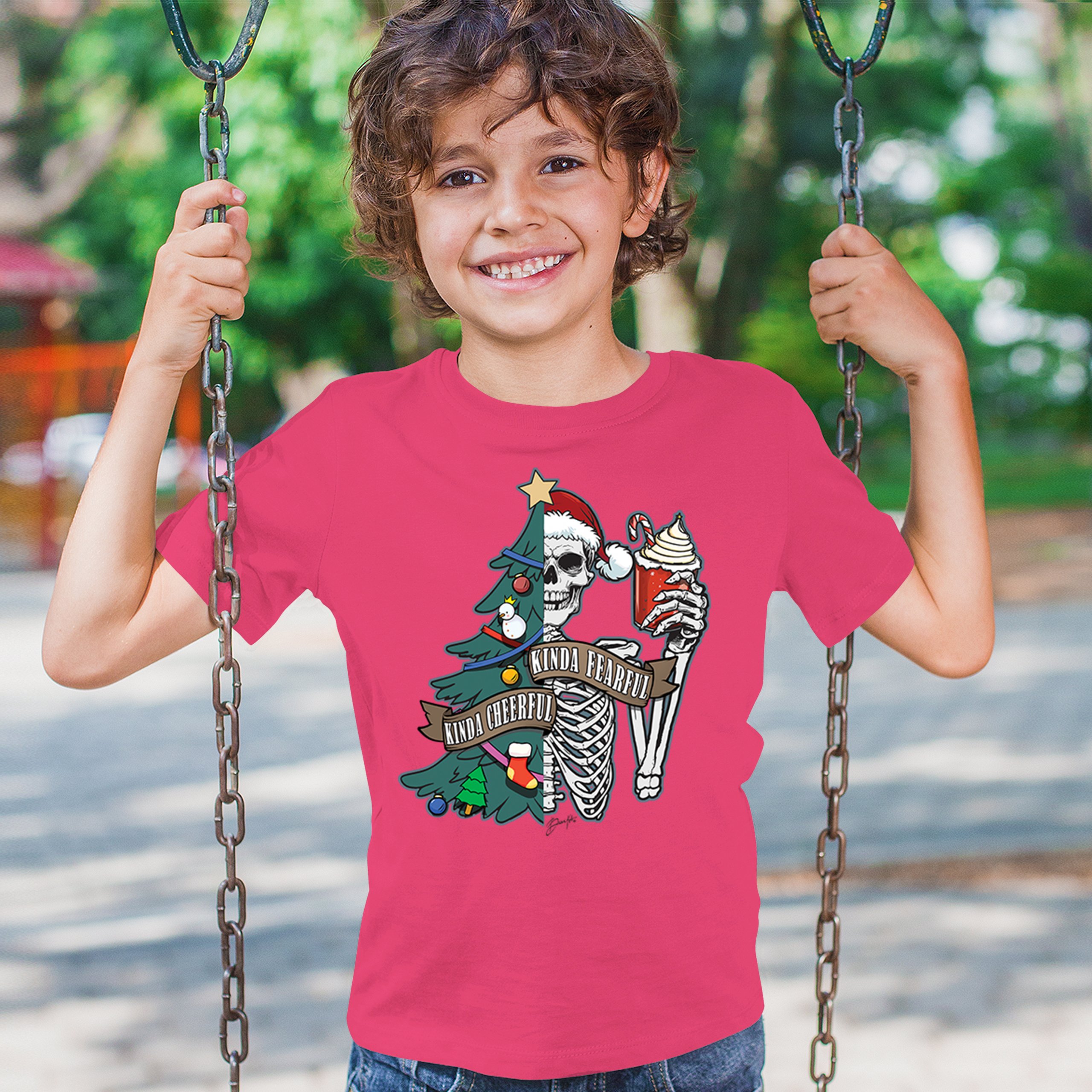 Kinda Cheerful Kind of Fearful Youth T-shirt Christmas Santa Dead Inside Kids - Picture 47 of 50