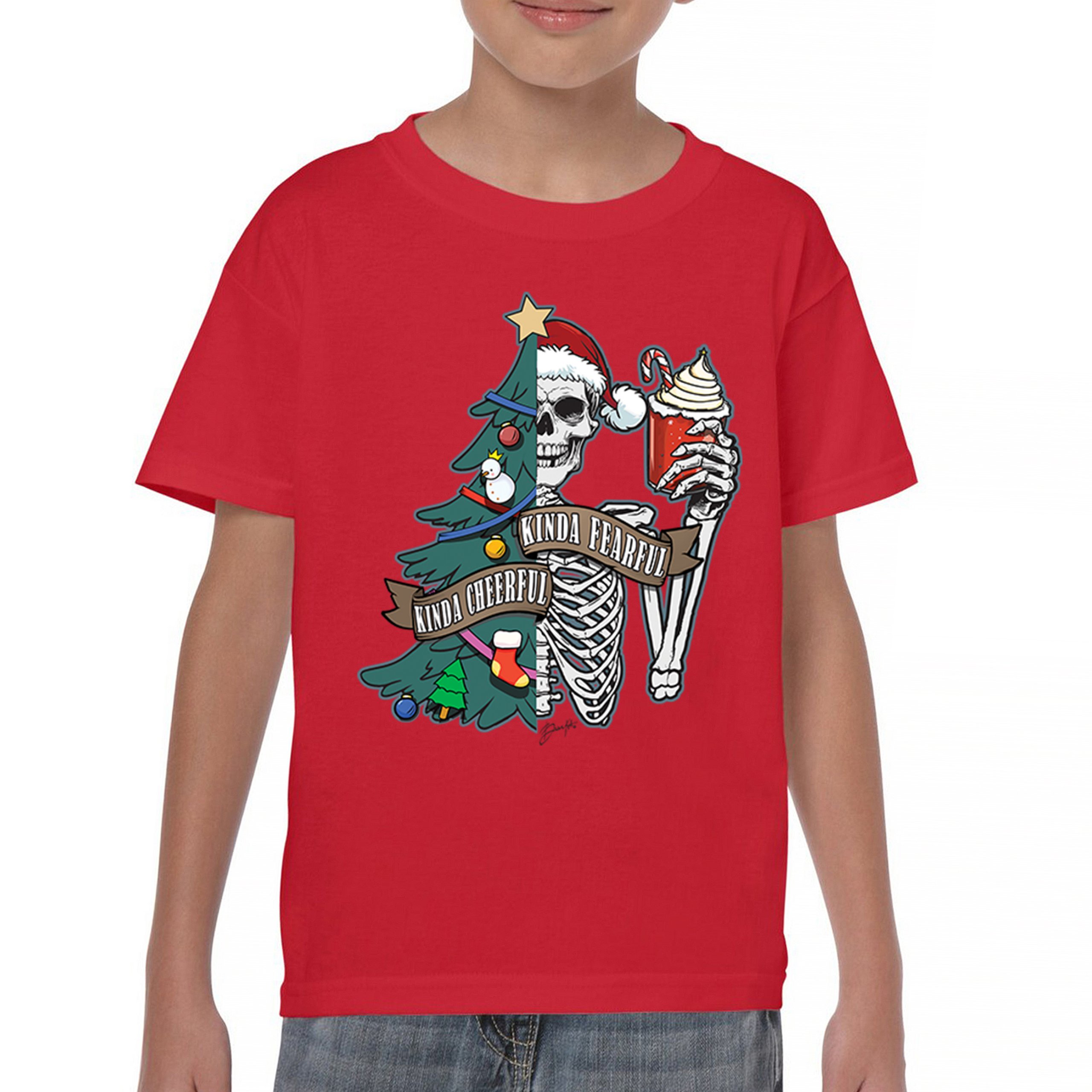 Kinda Cheerful Kind of Fearful Youth T-shirt Christmas Santa Dead Inside Kids - Picture 16 of 50