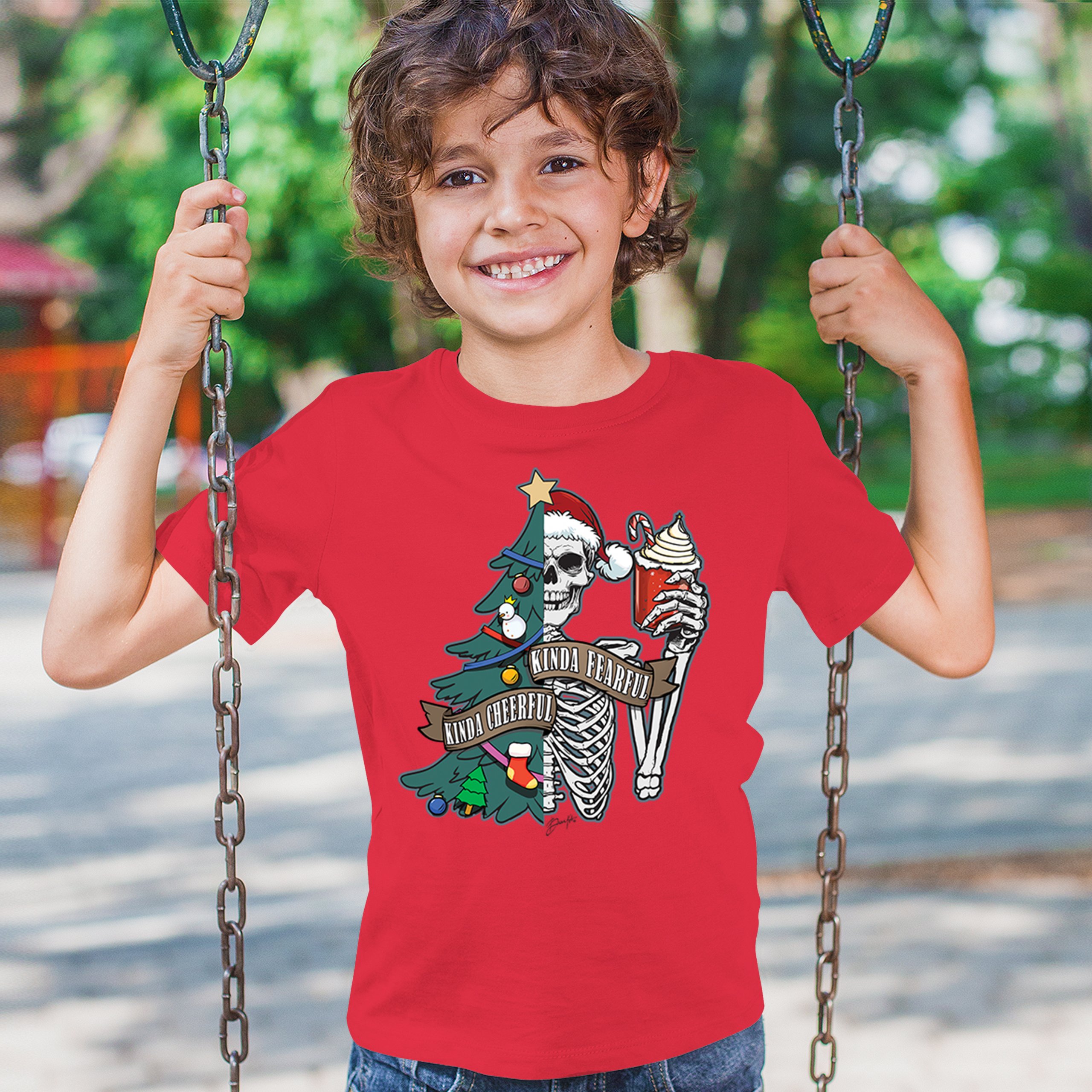 Kinda Cheerful Kind of Fearful Youth T-shirt Christmas Santa Dead Inside Kids - Picture 19 of 50