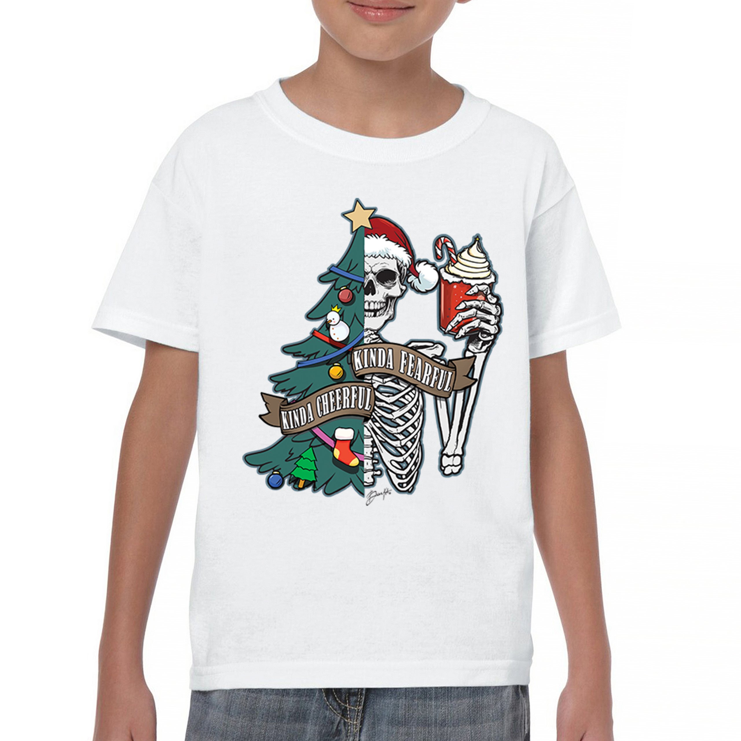 Kinda Cheerful Kind of Fearful Youth T-shirt Christmas Santa Dead Inside Kids - Picture 23 of 50