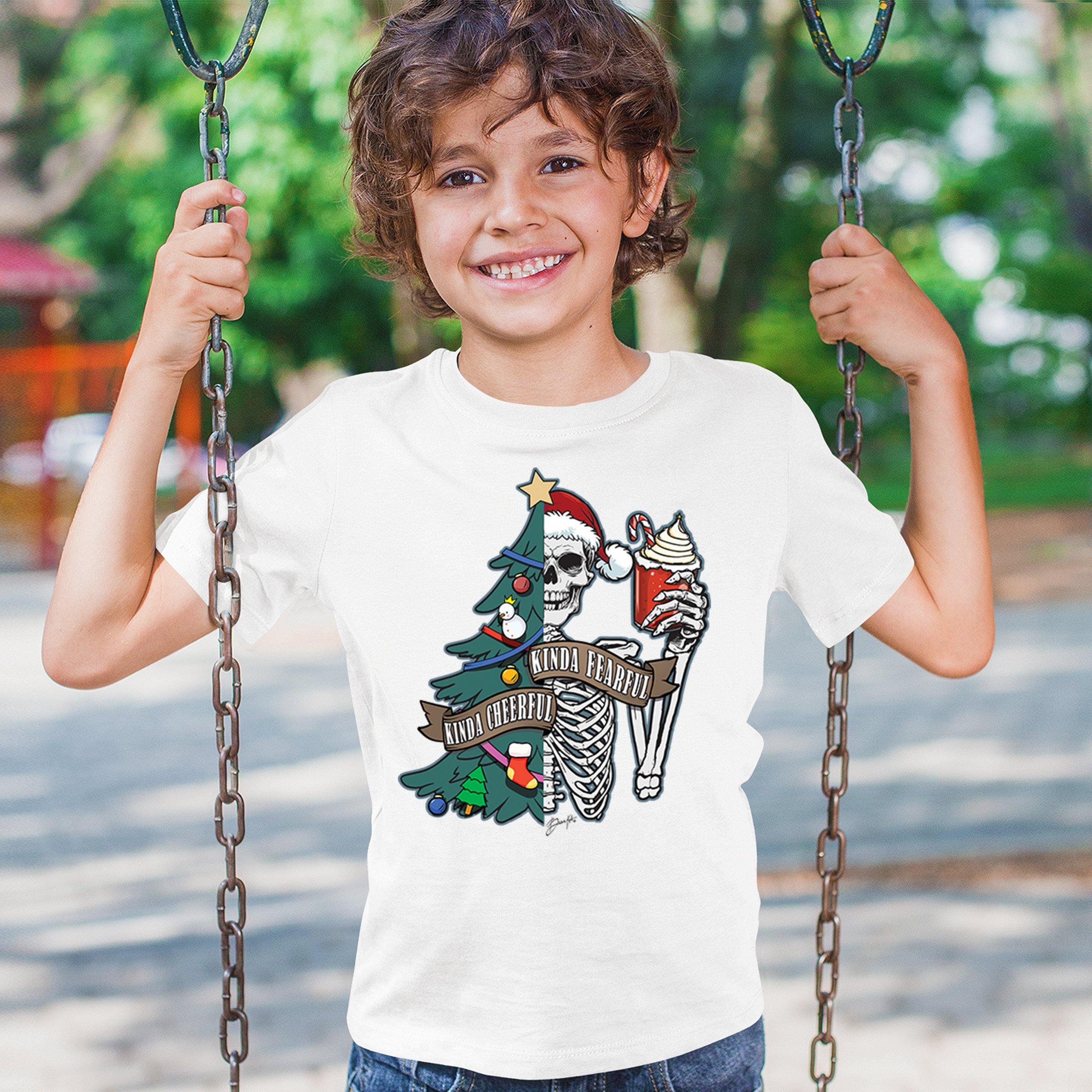 Kinda Cheerful Kind of Fearful Youth T-shirt Christmas Santa Dead Inside Kids - Picture 26 of 50