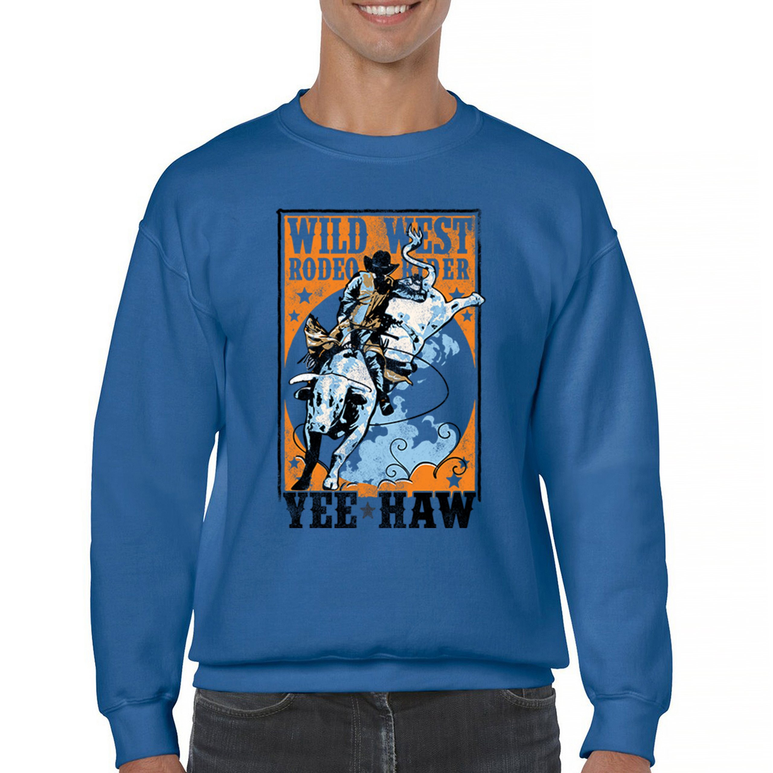 Wild West Rodeo Rider Sweatshirt Bull Riding Cowboy Ranch Country Crewneck - Picture 37 of 43