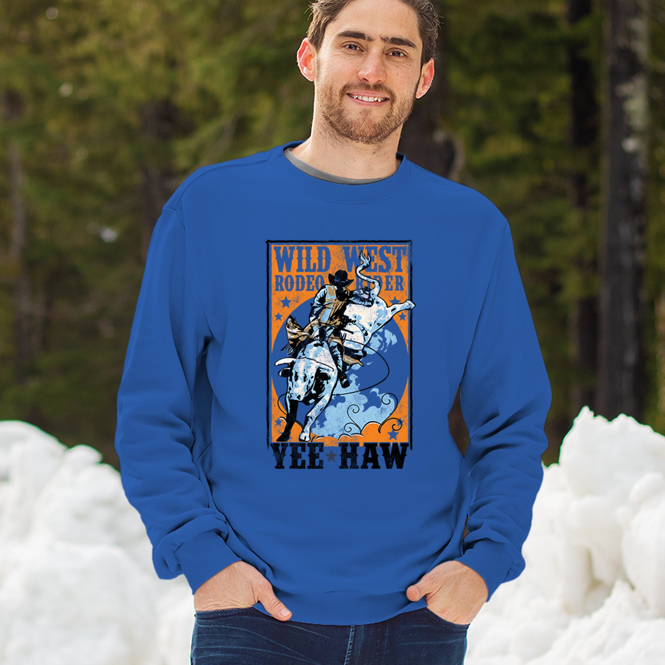Wild West Rodeo Rider Sweatshirt Bull Riding Cowboy Ranch Country Crewneck - Picture 40 of 43
