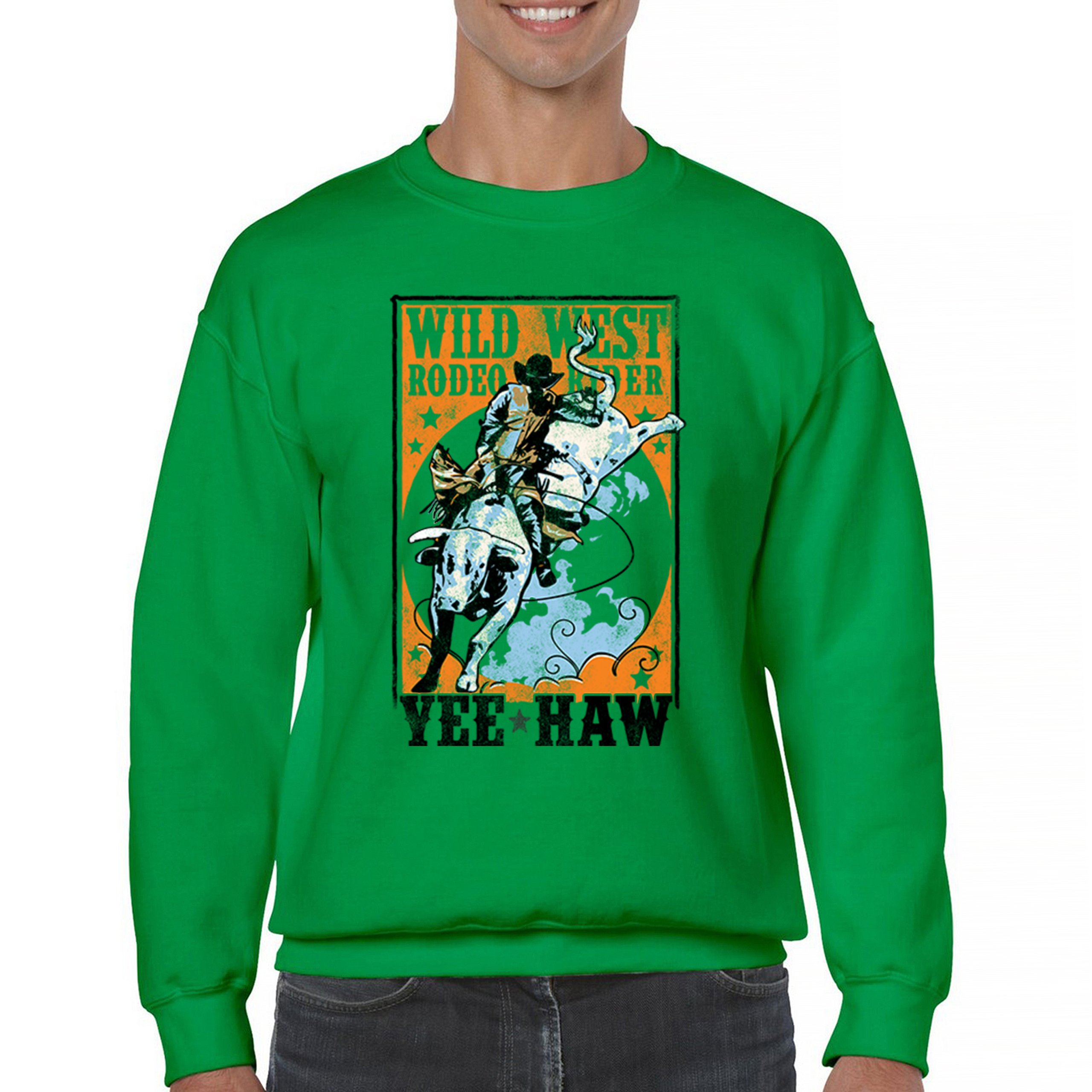 Wild West Rodeo Rider Sweatshirt Bull Riding Cowboy Ranch Country Crewneck - Picture 30 of 43