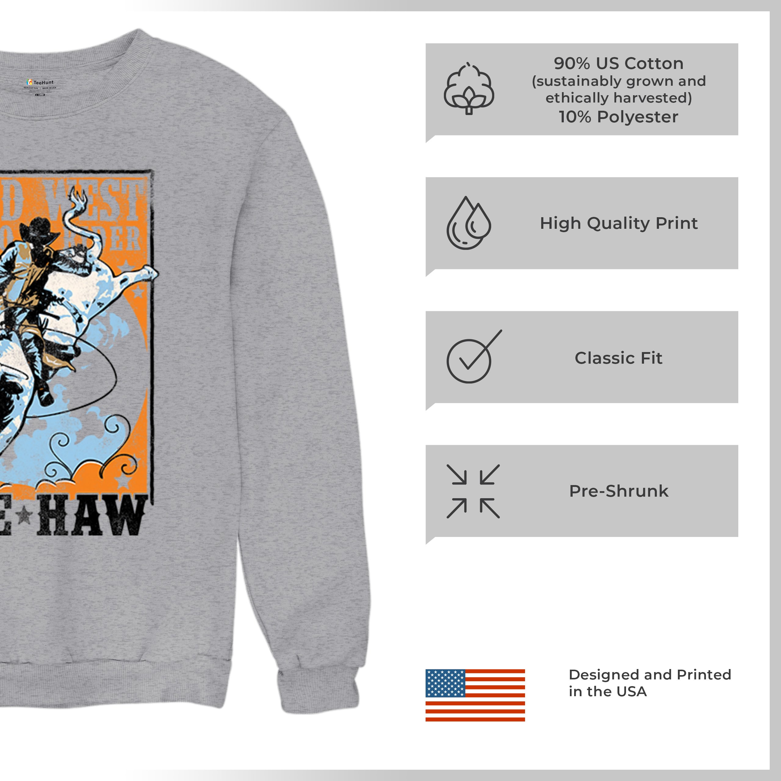 Wild West Rodeo Rider Sweatshirt Bull Riding Cowboy Ranch Country Crewneck - Picture 7 of 43