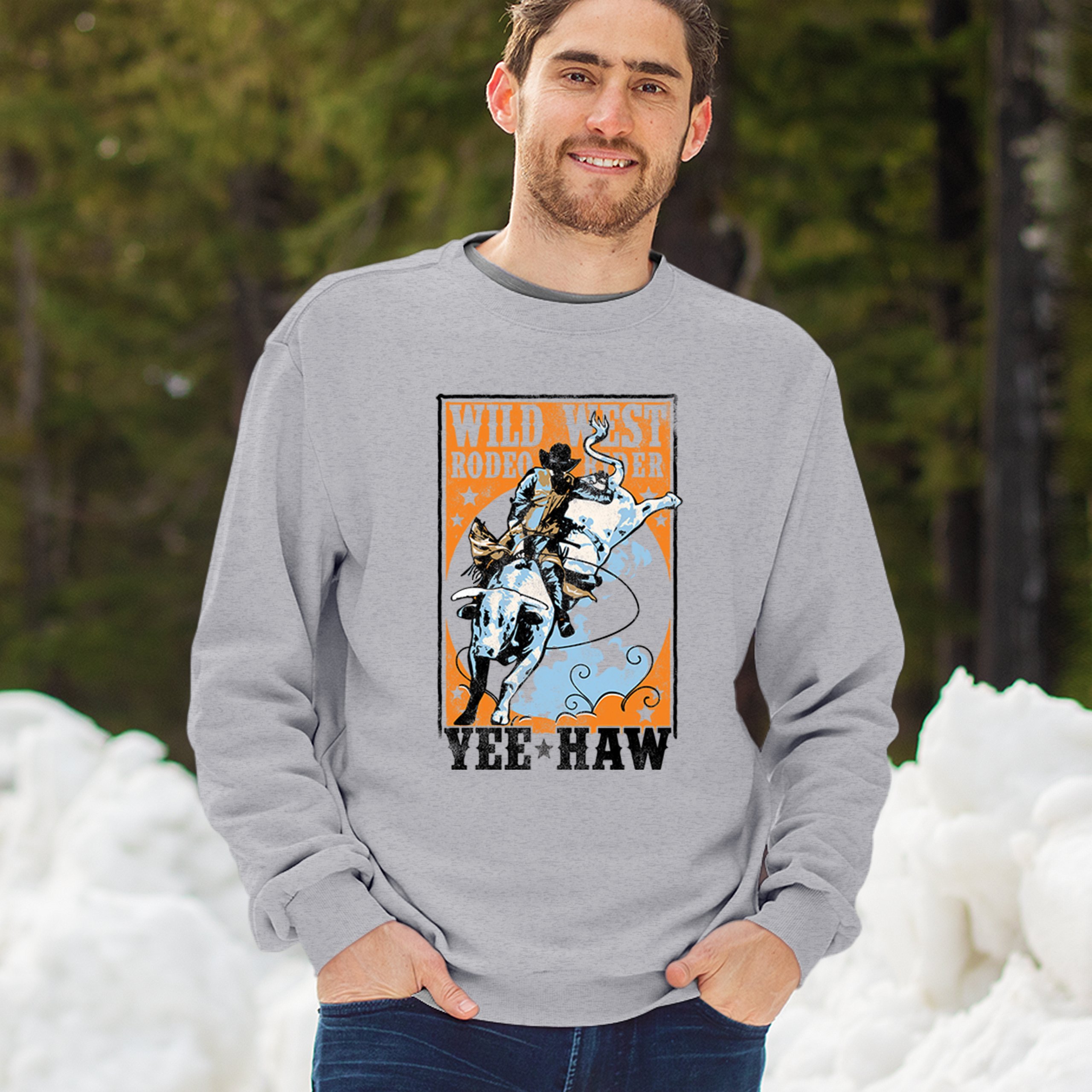 Wild West Rodeo Rider Sweatshirt Bull Riding Cowboy Ranch Country Crewneck - Picture 5 of 43