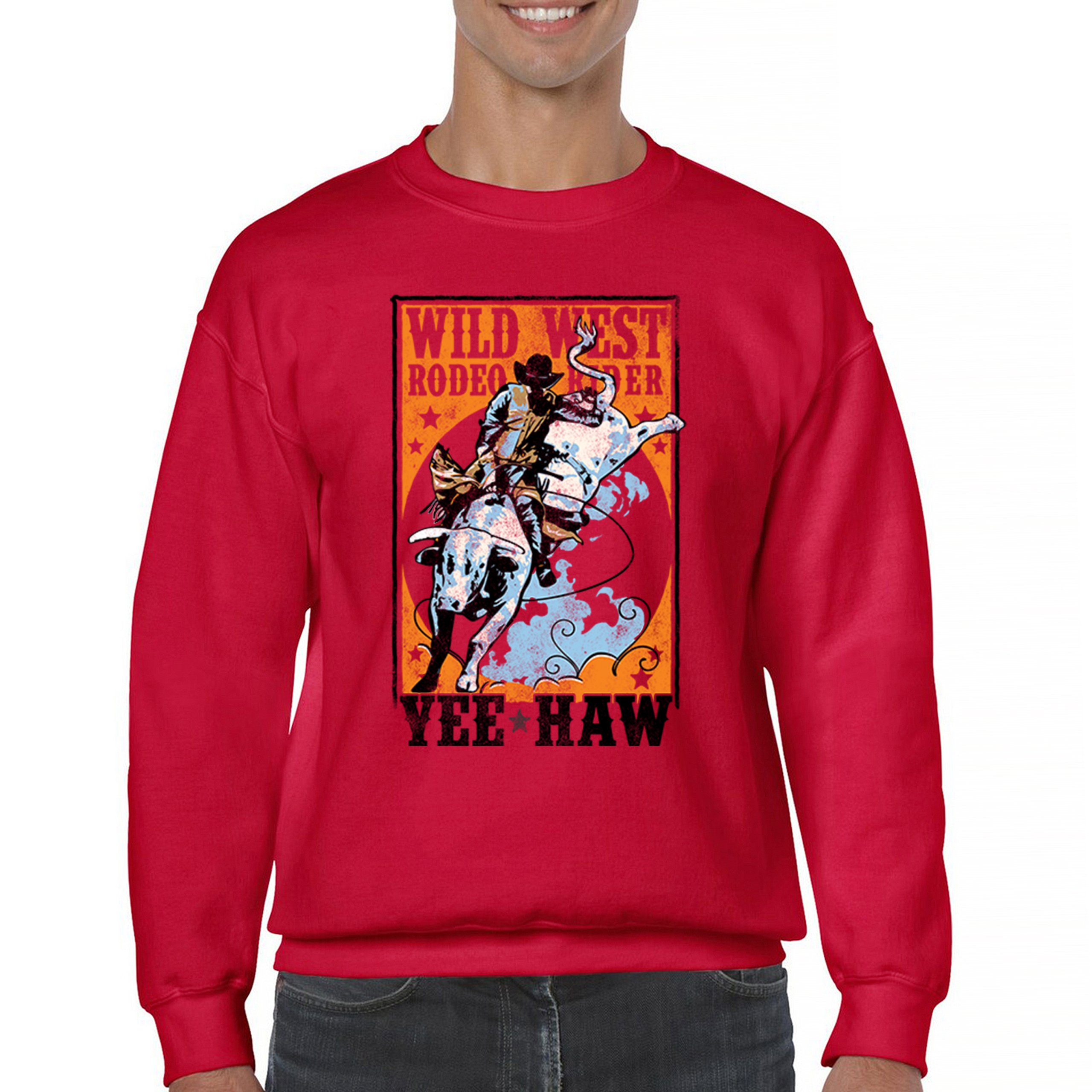 Wild West Rodeo Rider Sweatshirt Bull Riding Cowboy Ranch Country Crewneck - Picture 9 of 43