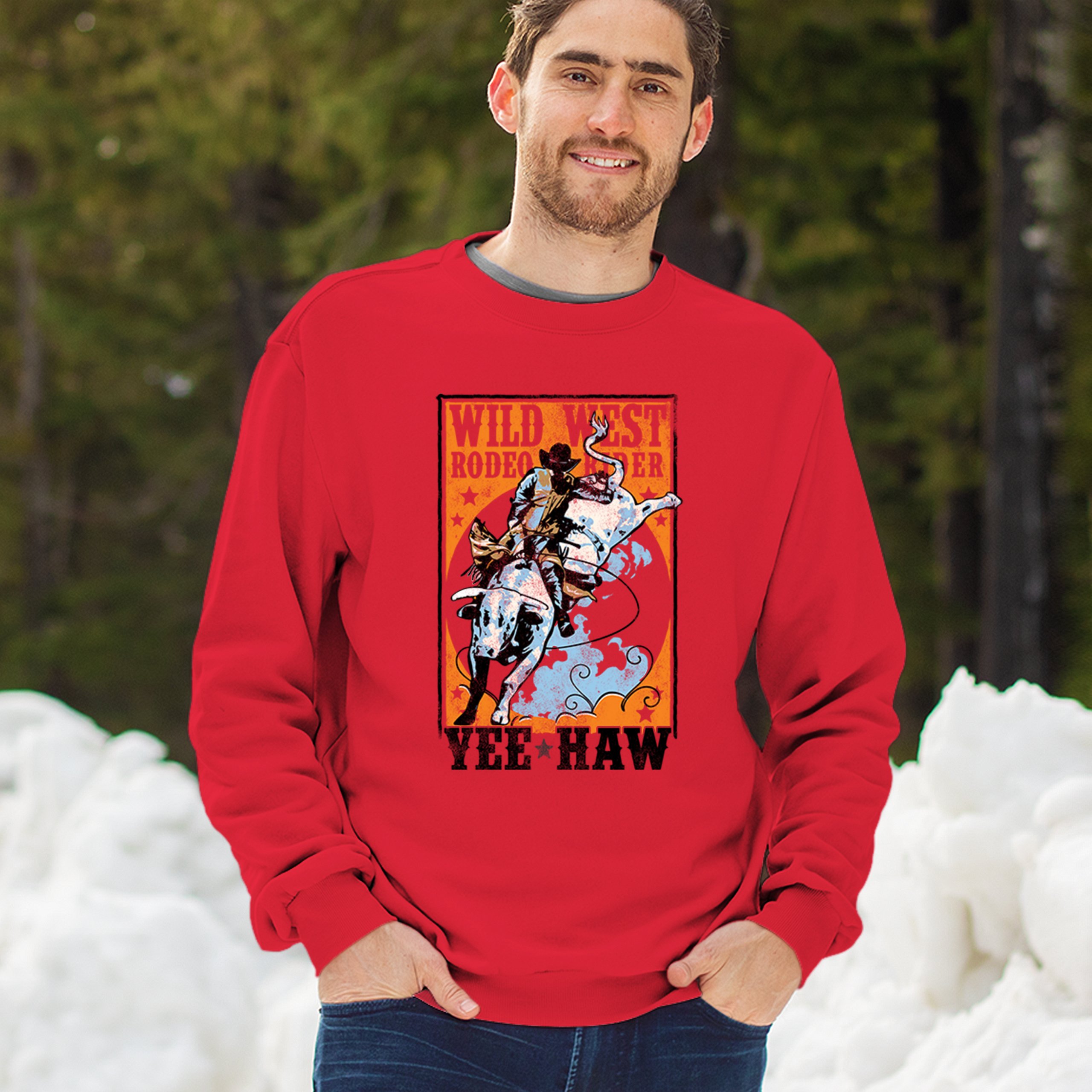 Wild West Rodeo Rider Sweatshirt Bull Riding Cowboy Ranch Country Crewneck - Picture 12 of 43