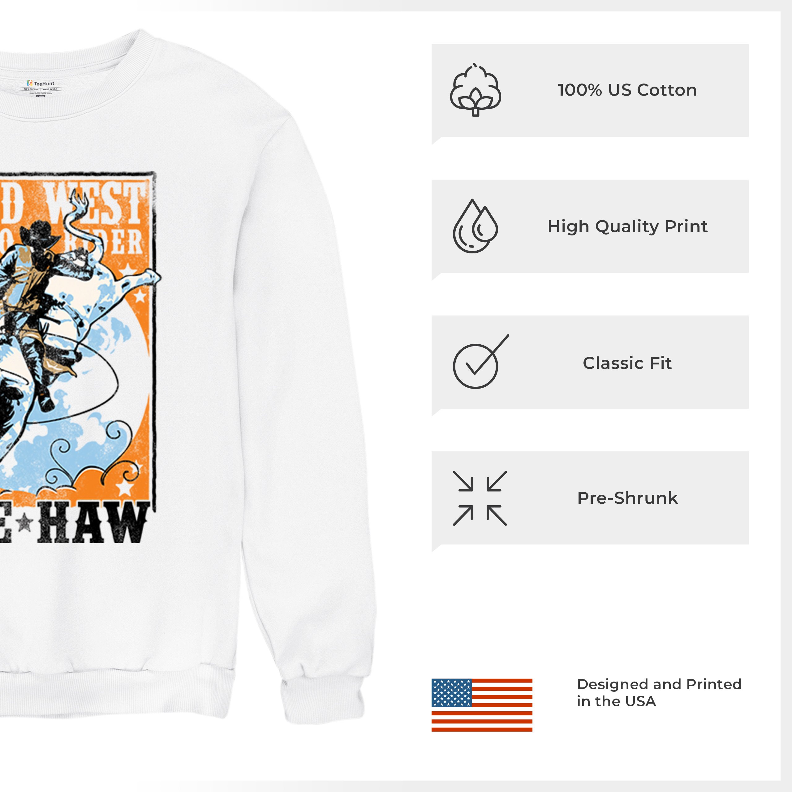 Wild West Rodeo Rider Sweatshirt Bull Riding Cowboy Ranch Country Crewneck - Picture 21 of 43