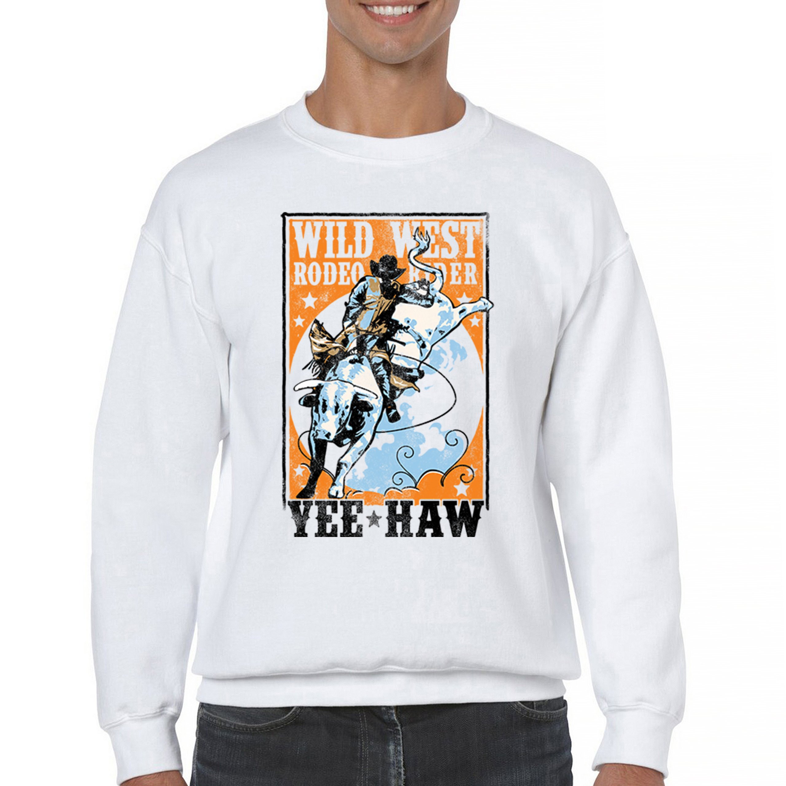 Wild West Rodeo Rider Sweatshirt Bull Riding Cowboy Ranch Country Crewneck - Picture 16 of 43