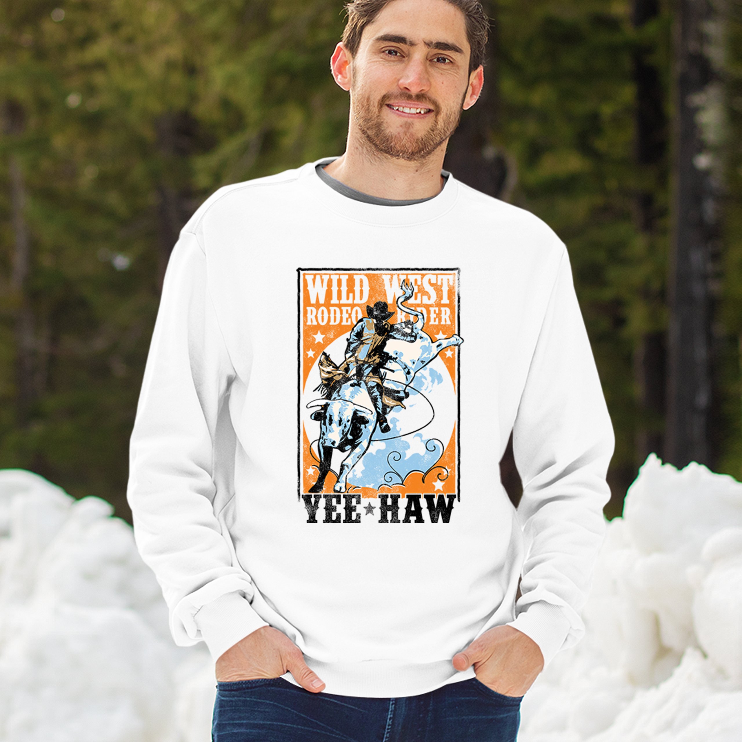 Wild West Rodeo Rider Sweatshirt Bull Riding Cowboy Ranch Country Crewneck - Picture 19 of 43