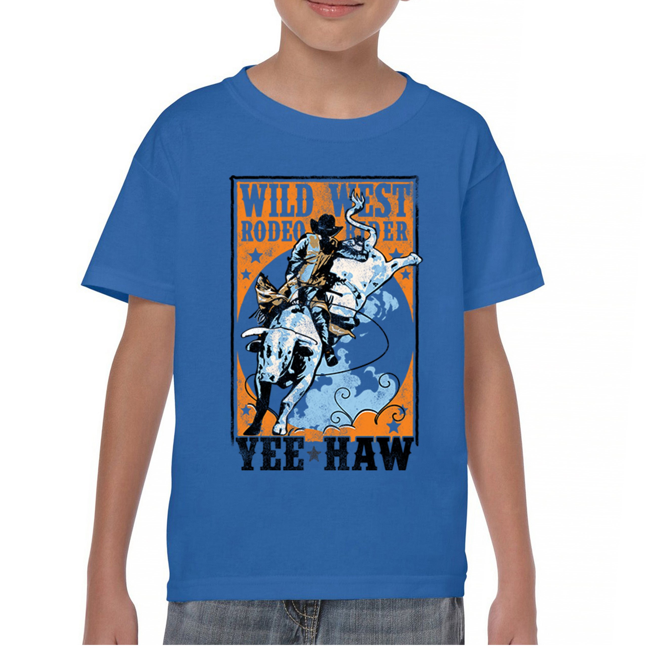 Wild West Rodeo Rider Youth T-shirt Bull Riding Cowboy Ranch Country Kids - Picture 30 of 43