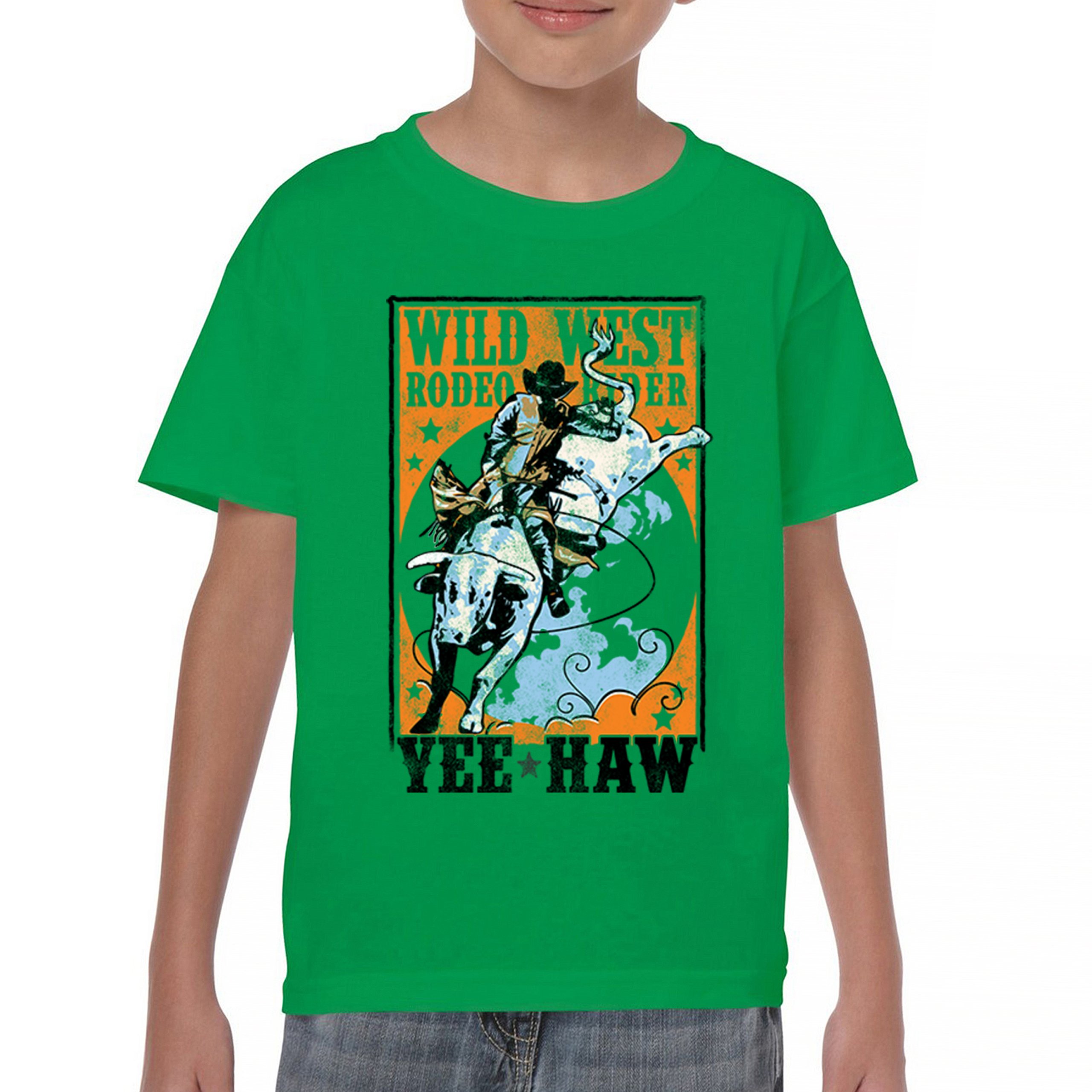 Wild West Rodeo Rider Youth T-shirt Bull Riding Cowboy Ranch Country Kids - Picture 23 of 43