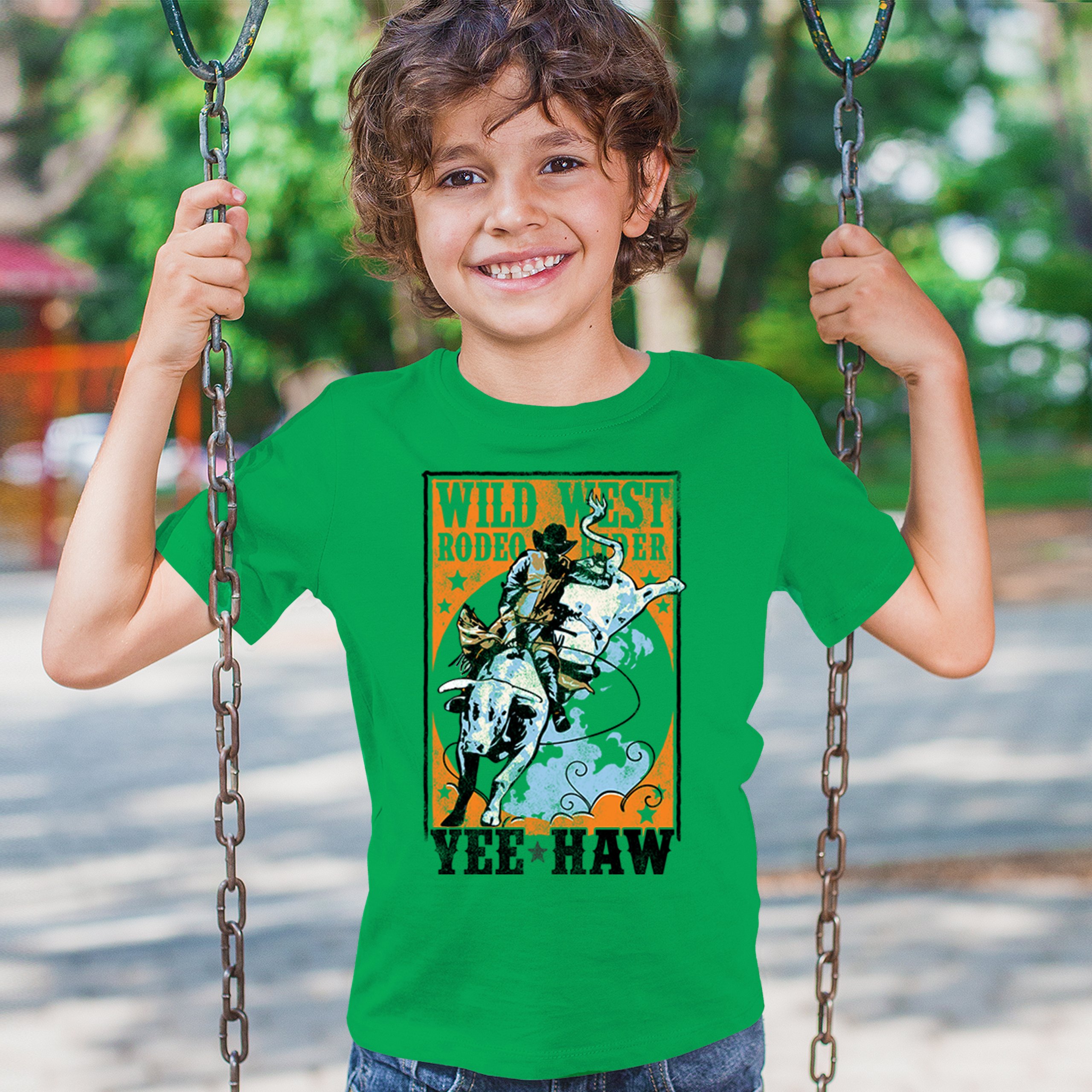 Wild West Rodeo Rider Youth T-shirt Bull Riding Cowboy Ranch Country Kids - Picture 26 of 43