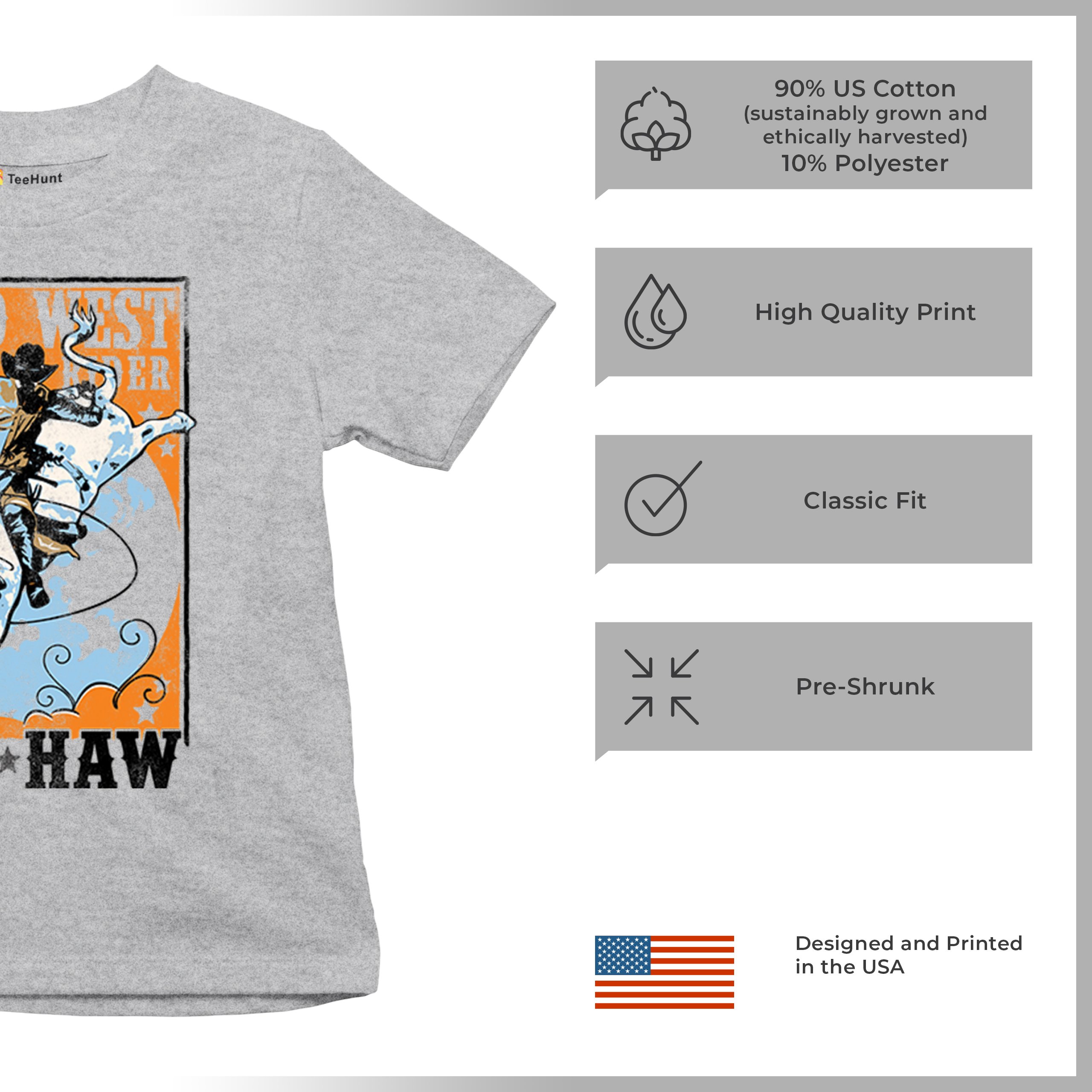 Wild West Rodeo Rider Youth T-shirt Bull Riding Cowboy Ranch Country Kids - Picture 7 of 43