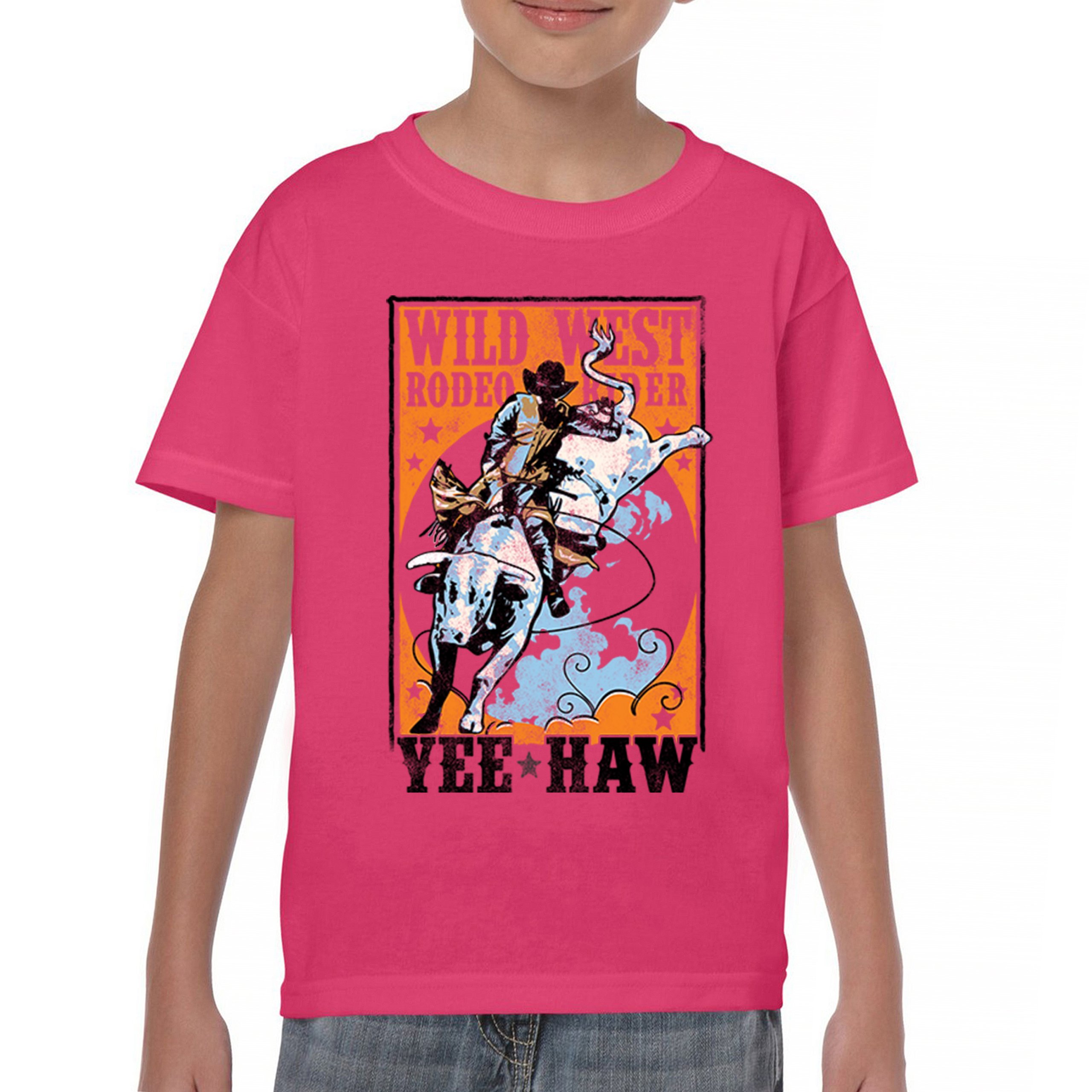 Wild West Rodeo Rider Youth T-shirt Bull Riding Cowboy Ranch Country Kids - Picture 37 of 43