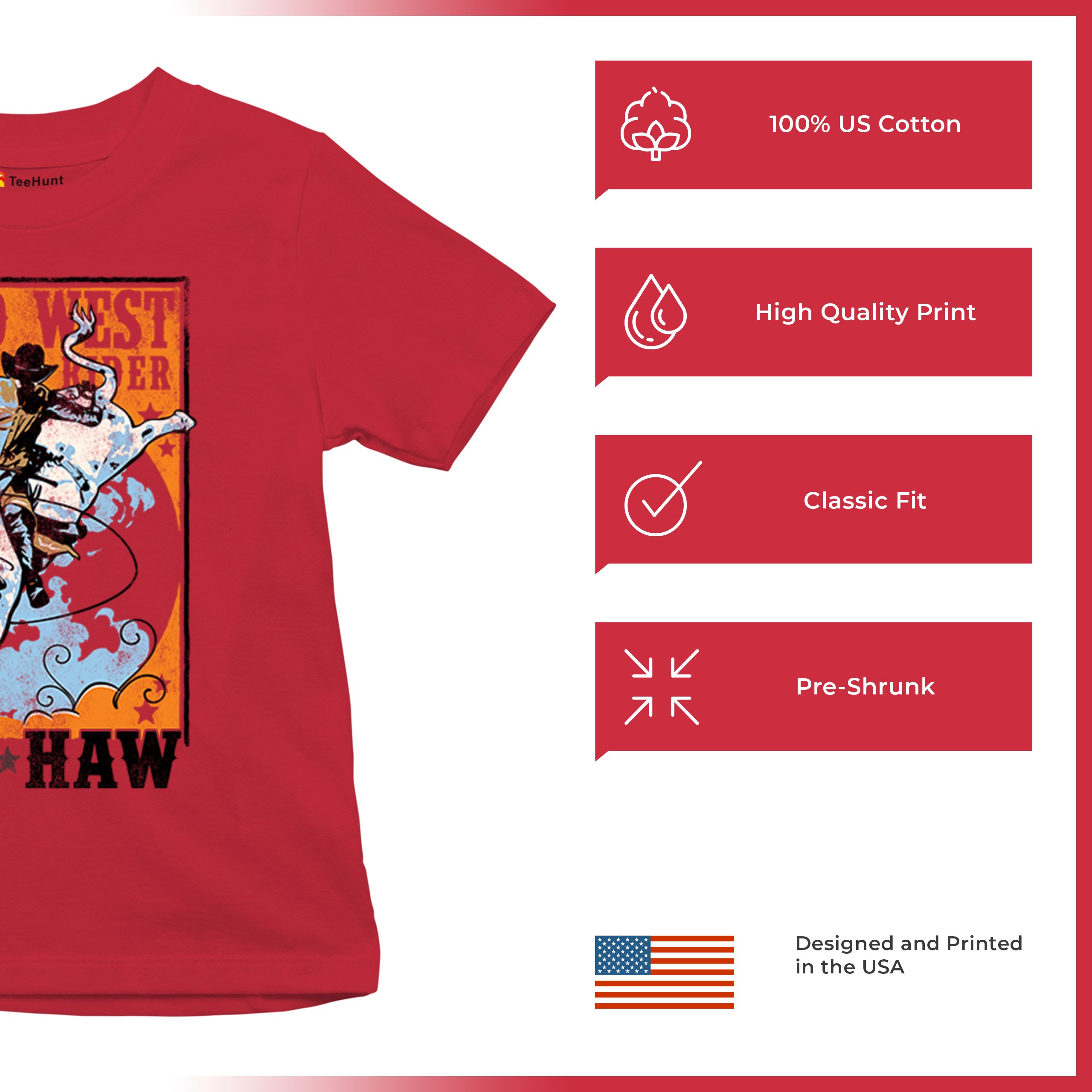 Wild West Rodeo Rider Youth T-shirt Bull Riding Cowboy Ranch Country Kids - Picture 14 of 43