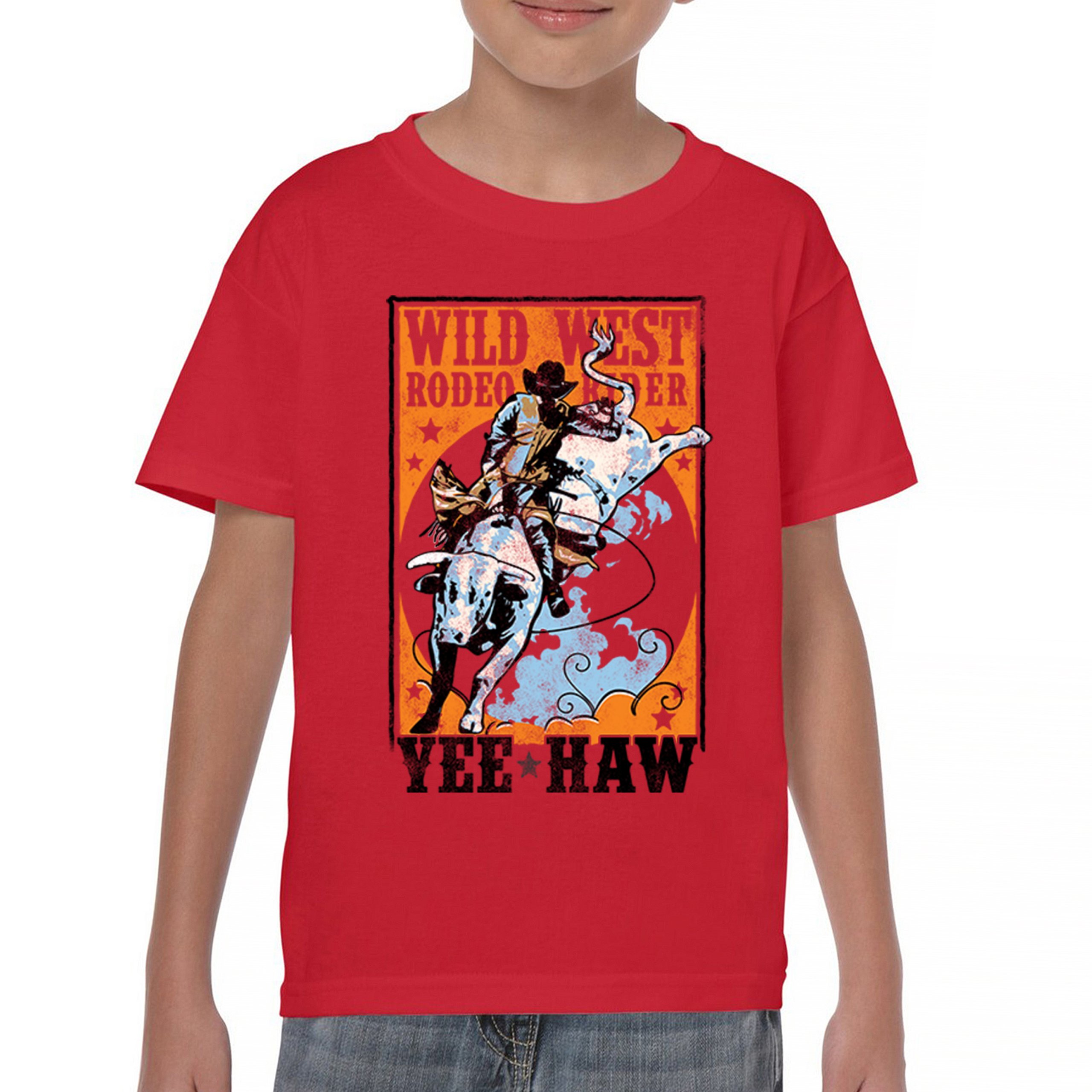 Wild West Rodeo Rider Youth T-shirt Bull Riding Cowboy Ranch Country Kids - Picture 9 of 43