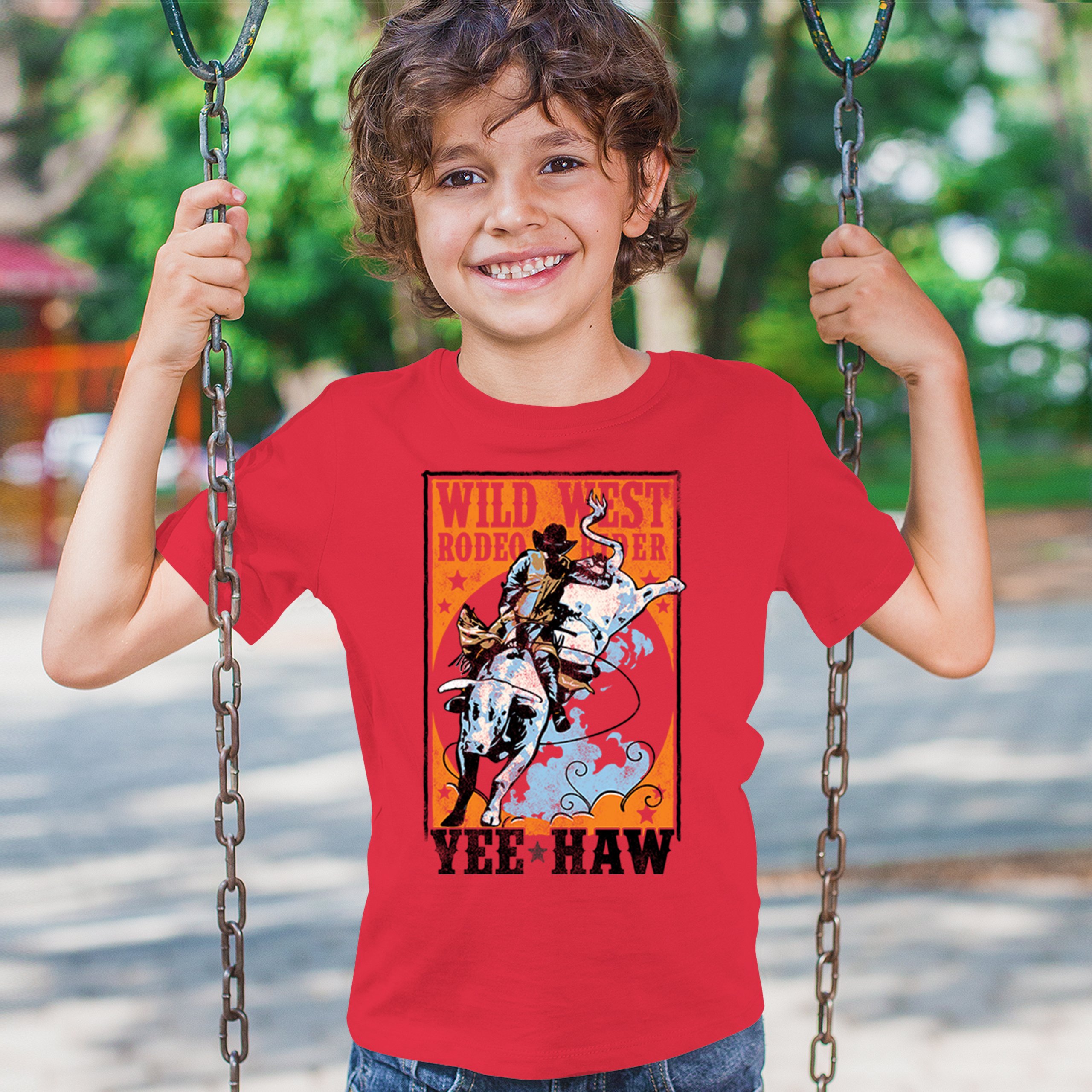 Wild West Rodeo Rider Youth T-shirt Bull Riding Cowboy Ranch Country Kids - Picture 12 of 43