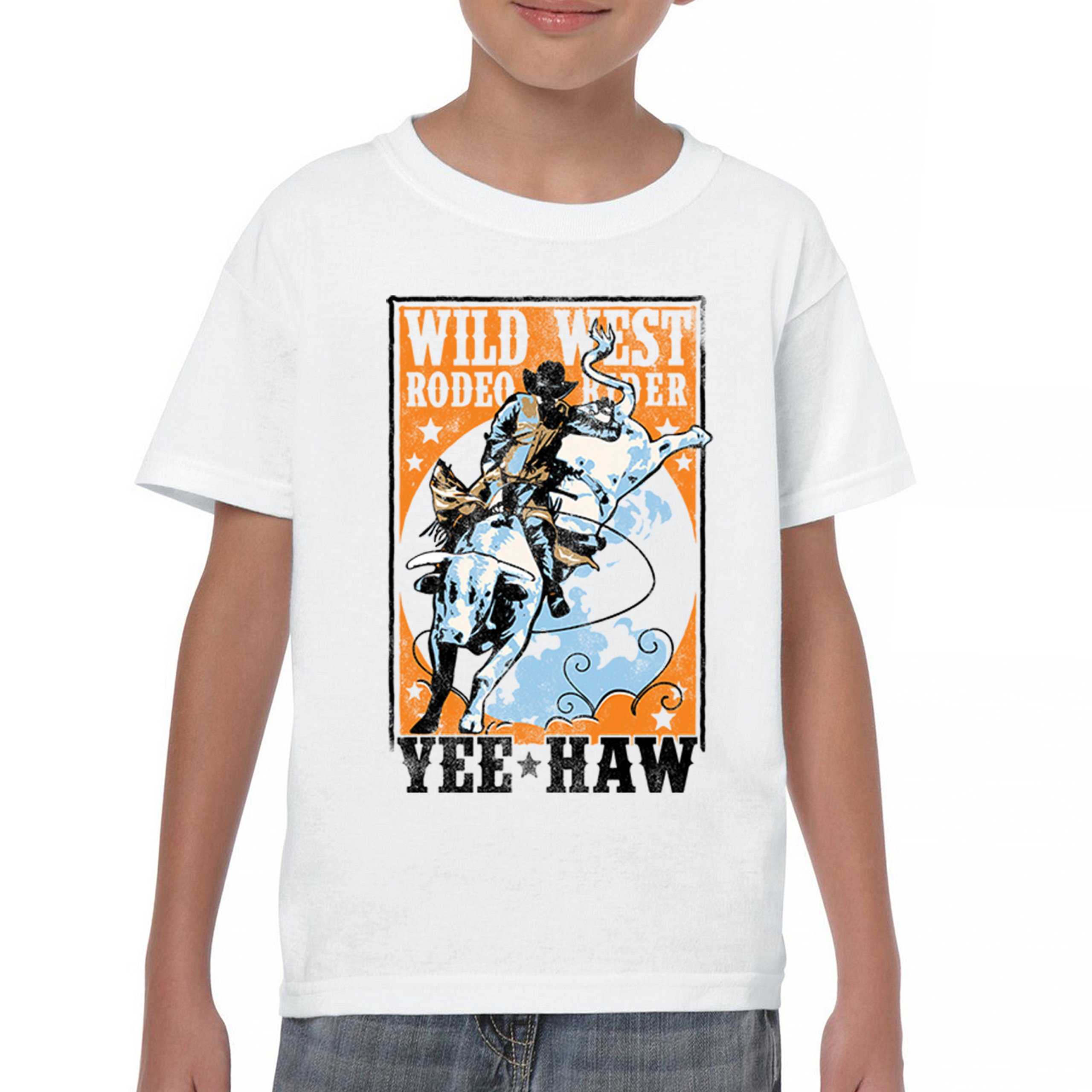 Wild West Rodeo Rider Youth T-shirt Bull Riding Cowboy Ranch Country Kids - Picture 16 of 43