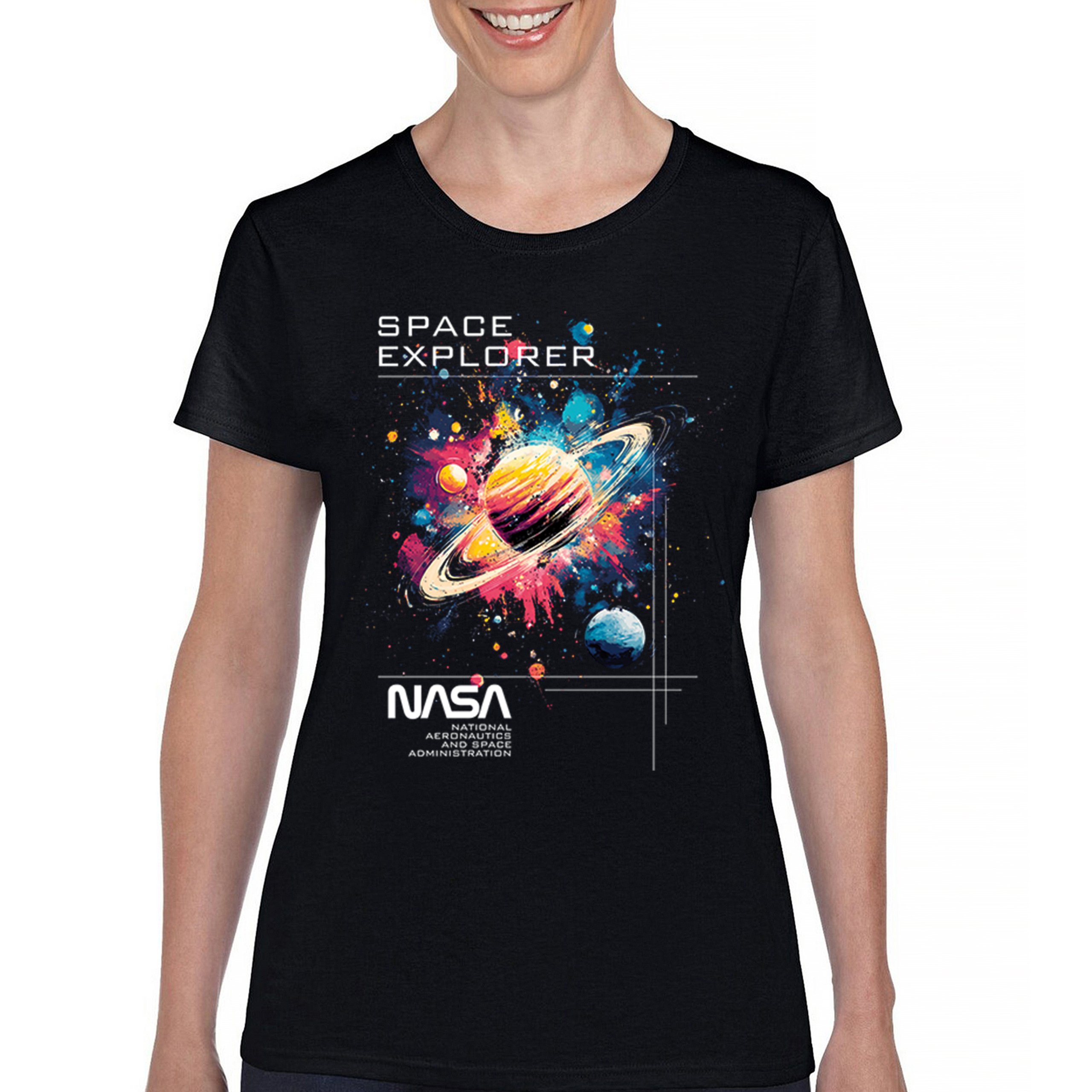 NASA Space Explorer T-Shirt Universe Astronaut Planet Saturn Women’s Tee