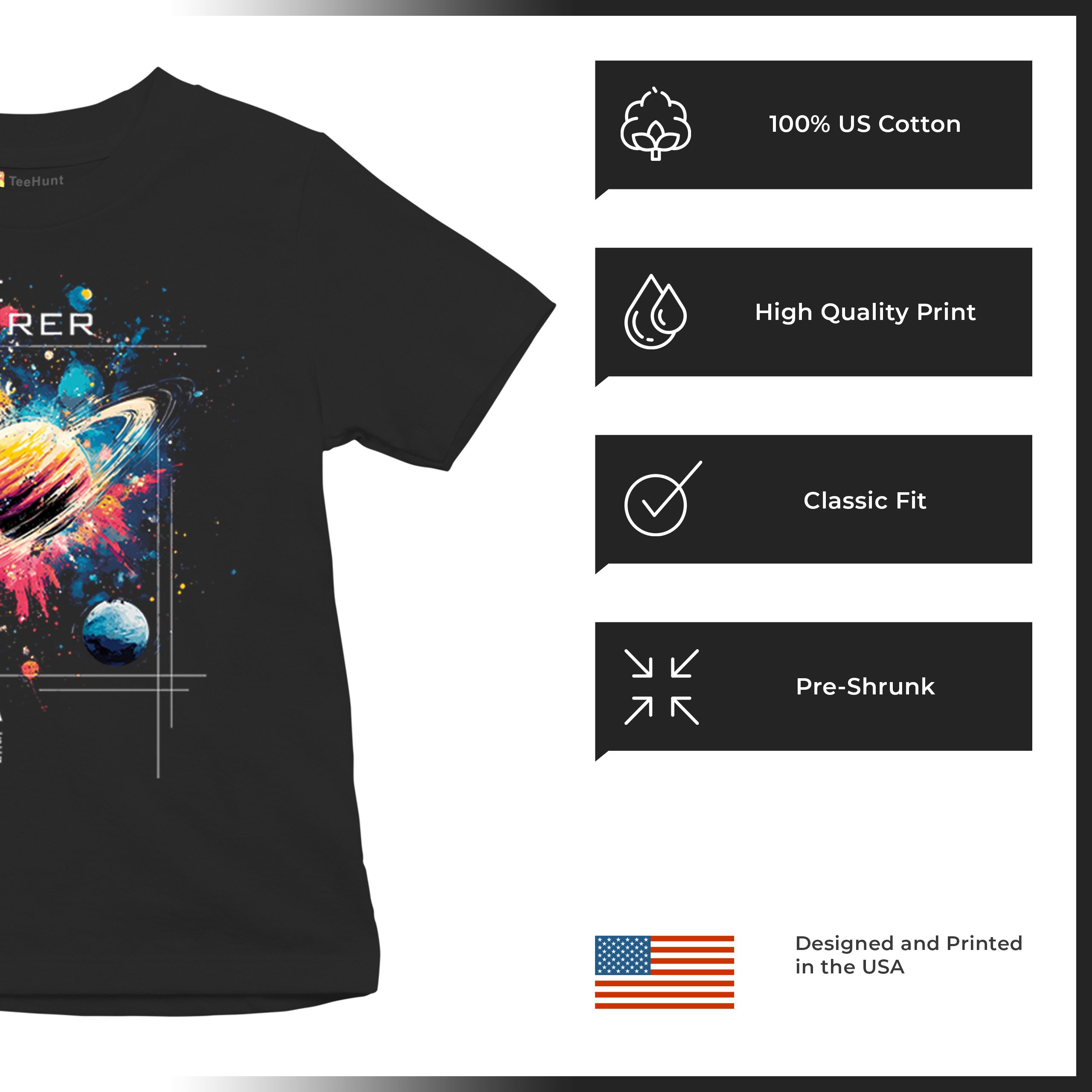 NASA Space Explorer Youth T-shirt Universe Astronaut Planet Saturn Kids - Picture 7 of 8