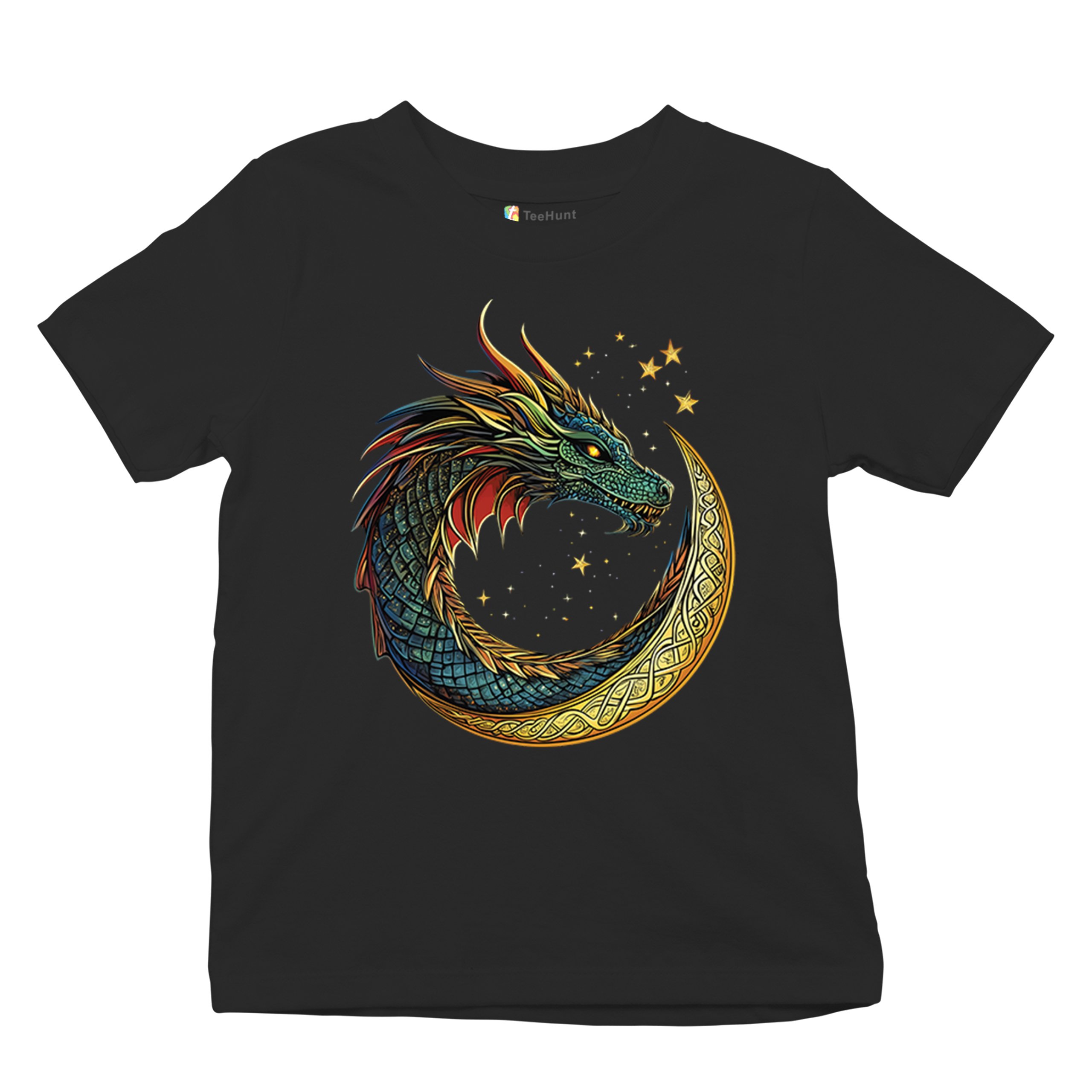Celtic Moon Dragon Youth T-shirt Mystical Serpent Spiritual Fantasy Fire Kids - Picture 6 of 50